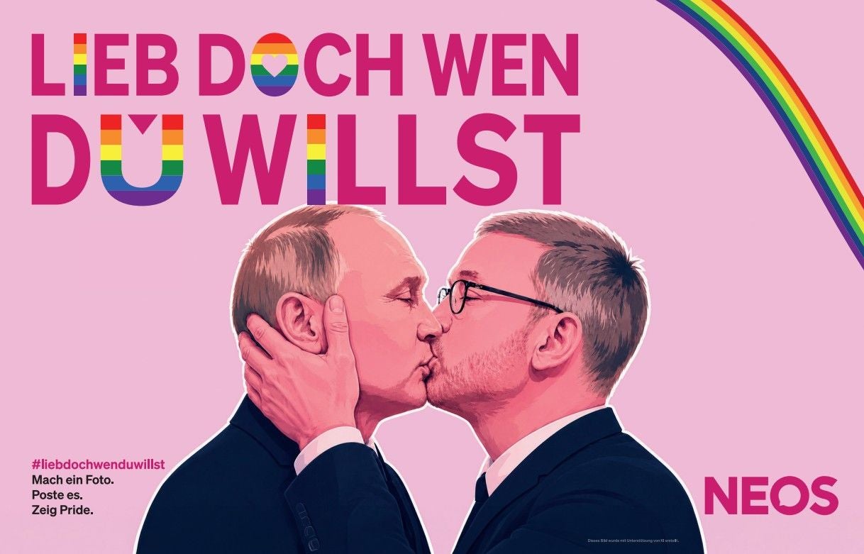 Der NEOS-Truck auf der Wiener Regenbogenparade präsentiert sich heuer besonders provokativ.