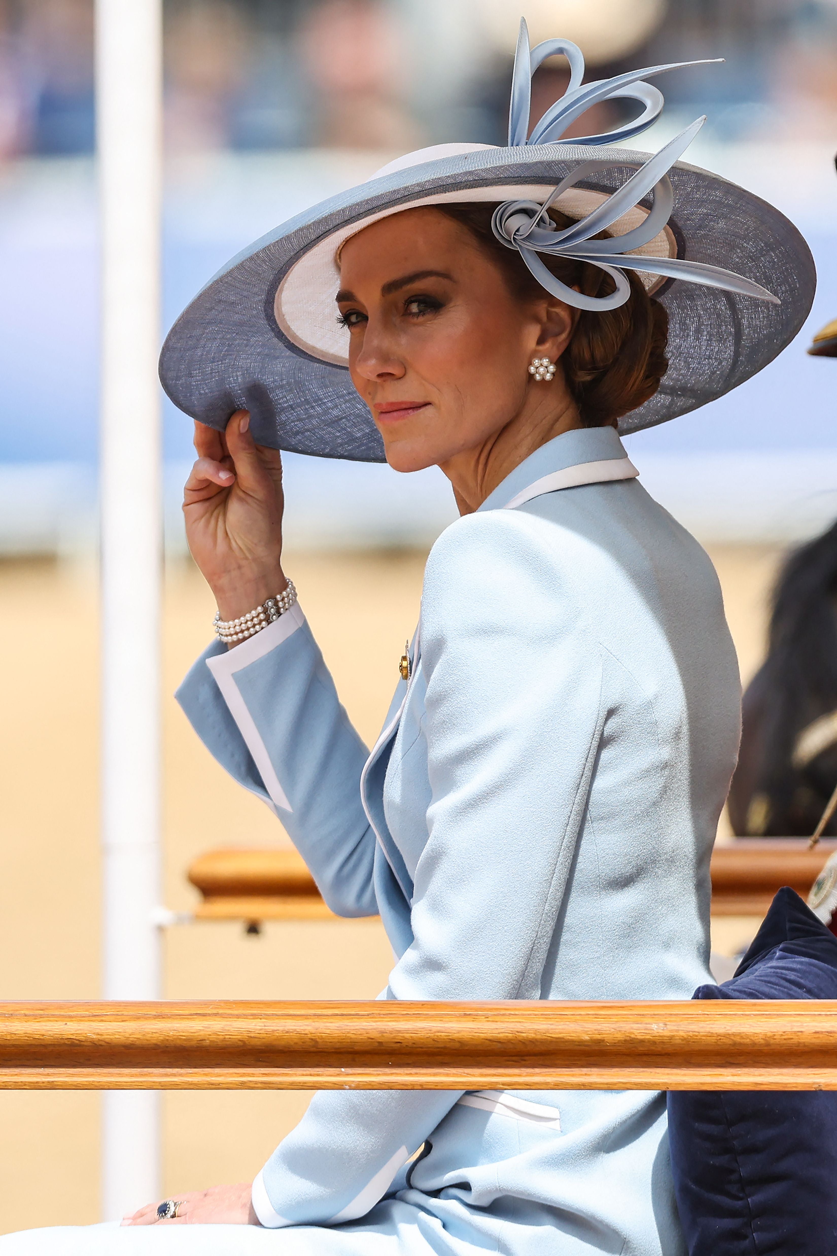 Britain's Catherine, Princess of Wales watches the King's Birthday Parade 'Trooping the Colour' in London on June 13, 2026. (Photo by Toby Shepheard / AFP)