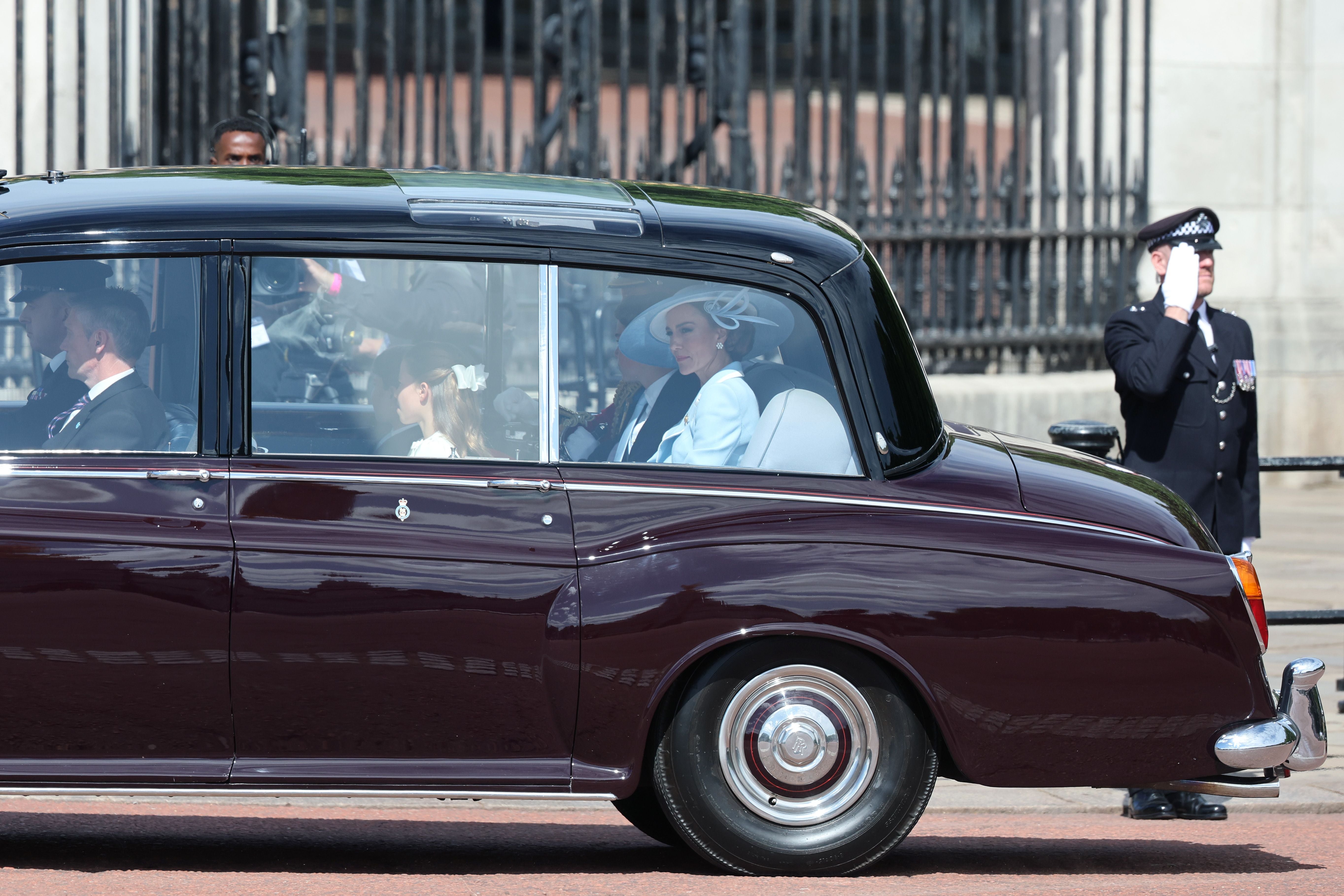 LONDON, ENGLAND - JUNE 13: Catherine, Princess of Wales during Trooping The Colour on June 13, 2026 in London, England. Trooping The Colour is a ceremonial parade celebrating the official birthday of the British Monarch. The event features over 1400 soldiers of the Household Division and King's Troop Royal Horse Artillery, including over 400 musicians from the Massed Bands. (Photo by Chris Jackson/Getty Images)