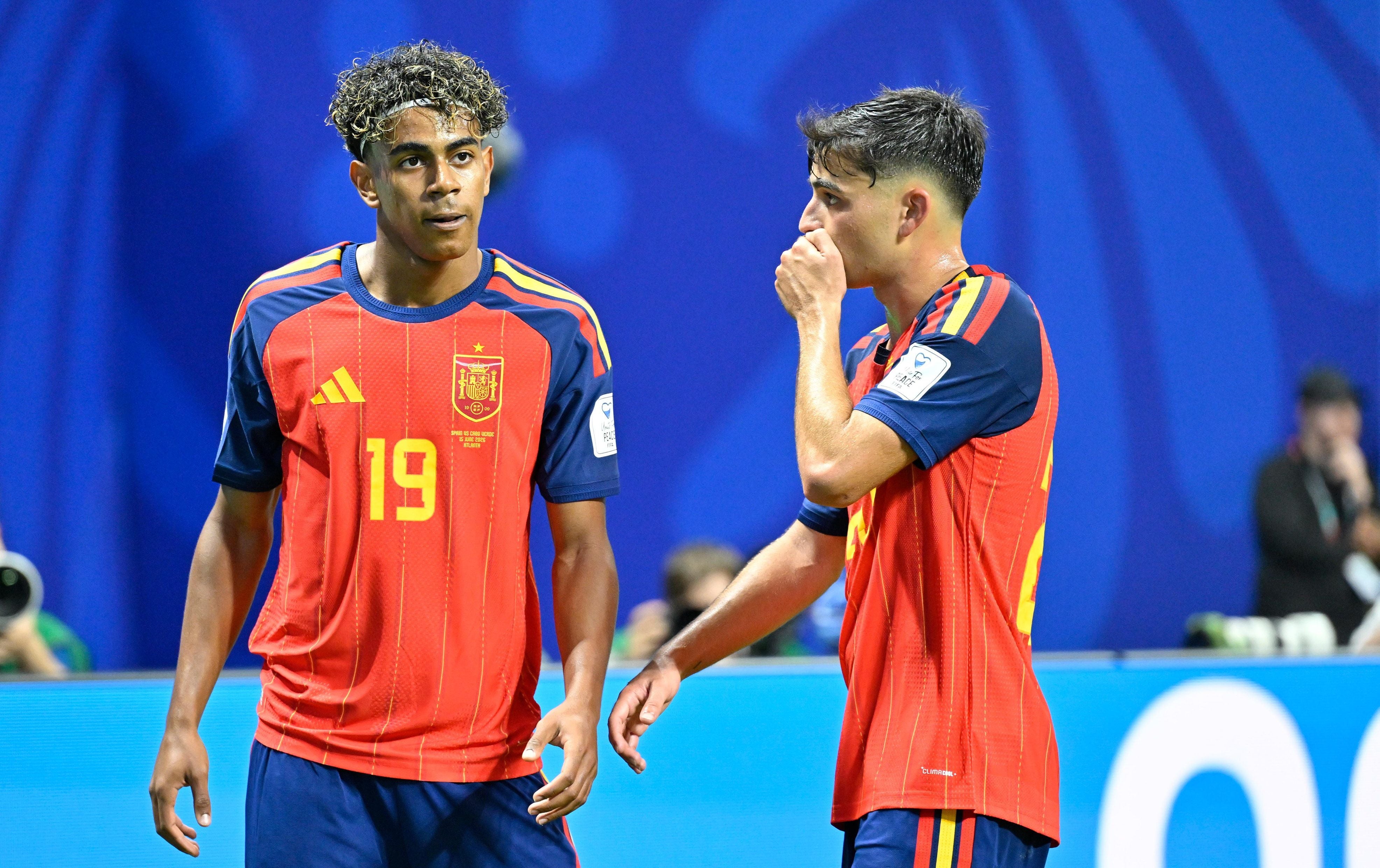 ATLANTA,GEORGIA,USA,15.JUN.26 - SOCCER - FIFA World Cup 2026, group stage, Spain vs Cabo Verde. Image shows Lamine Yamal and Pedri (ESP). Photo: GEPA pictures/ Witters/ Ulrich Hufnagel - ATTENTION - COPYRIGHT FOR AUSTRIAN CLIENTS ONLY
