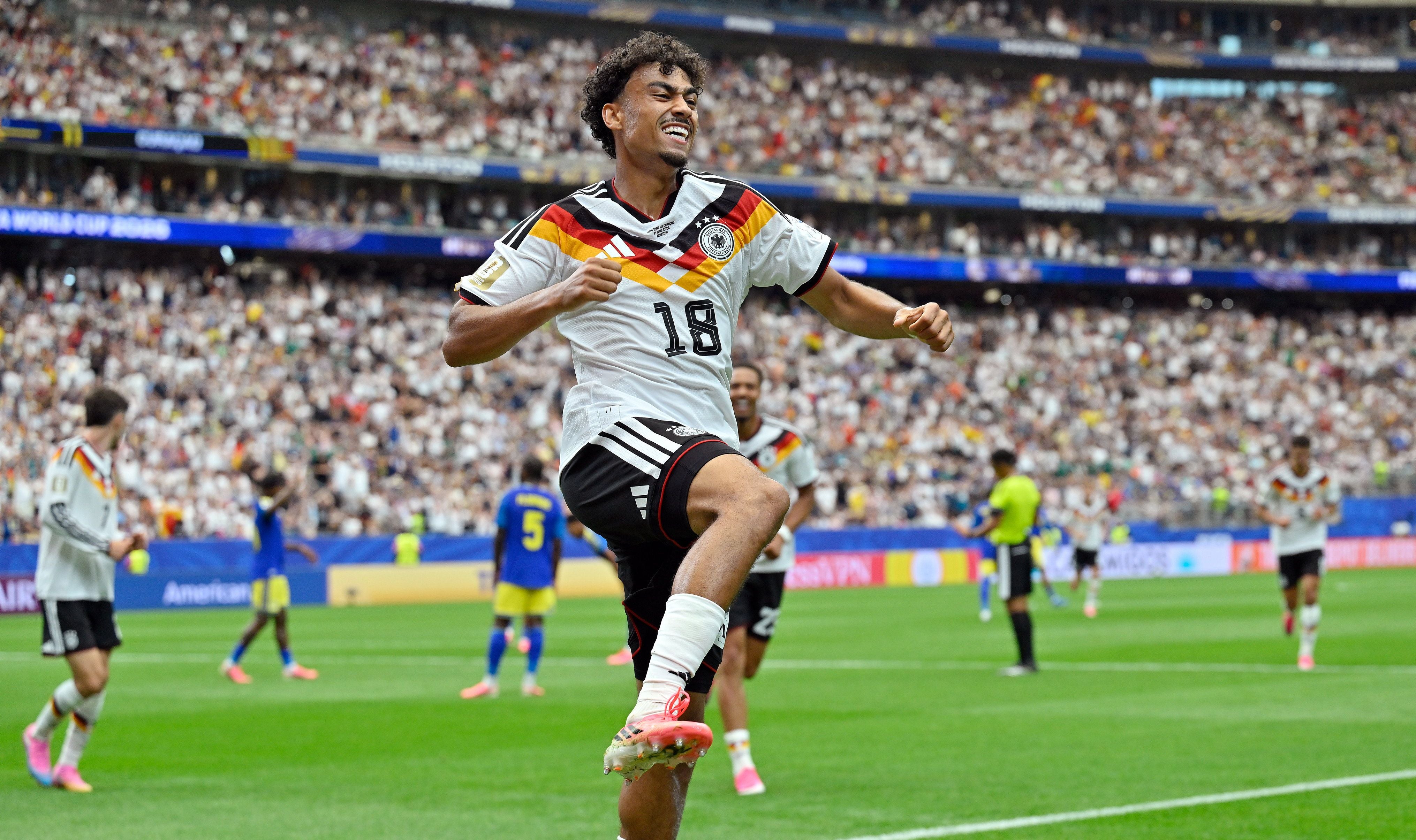 HOUSTON,TEXAS,USA,14.JUN.26 - SOCCER - FIFA World Cup 2026, group stage, Germany vs Curacao. Image shows the rejoicing of Nathaniel Brown (GER). Photo: GEPA pictures/ Witters/ Ulrich Hufnagel - ATTENTION - COPYRIGHT FOR AUSTRIAN CLIENTS ONLY