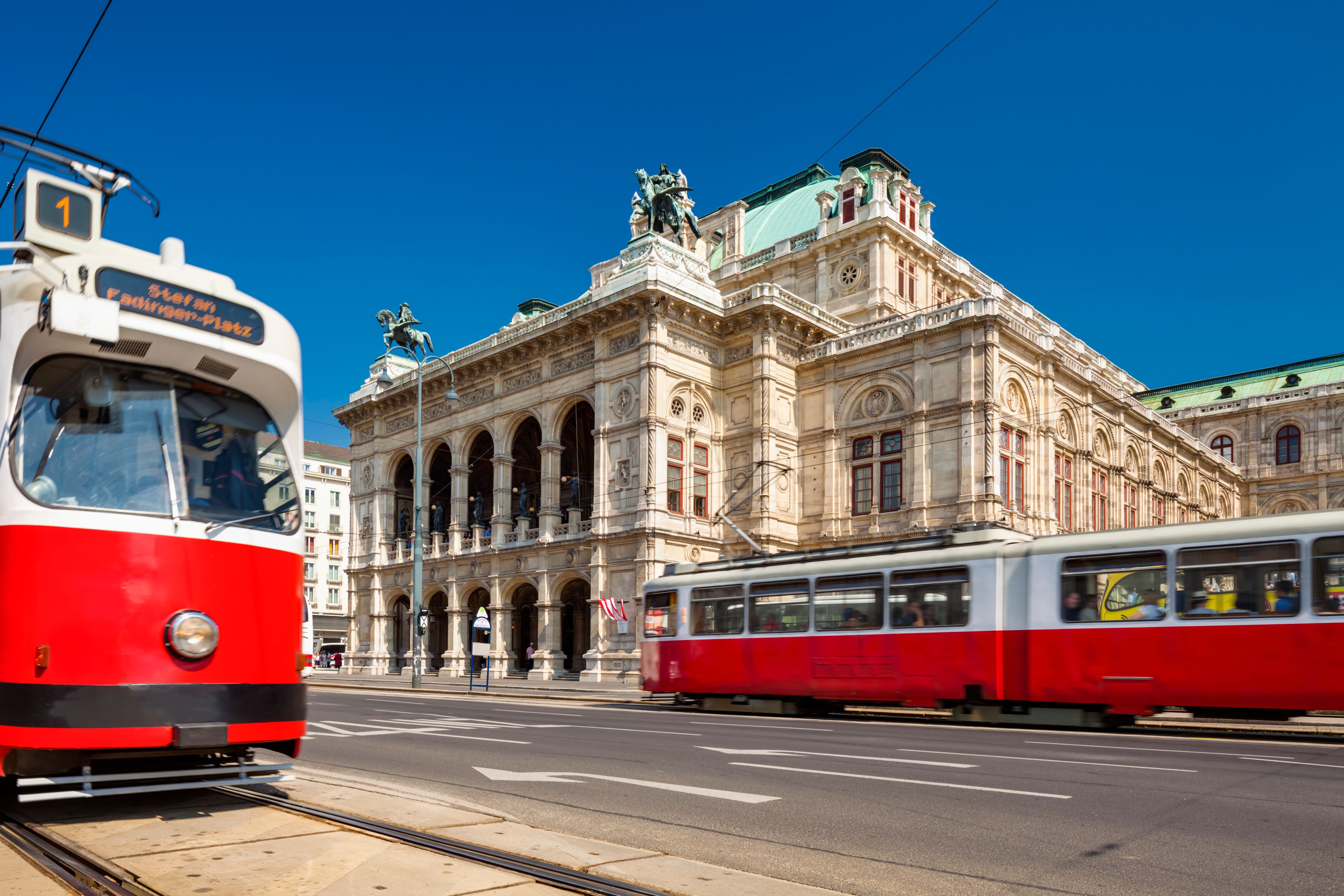 Trams at the Staatsoper (State Opera) - Vienna, Austria