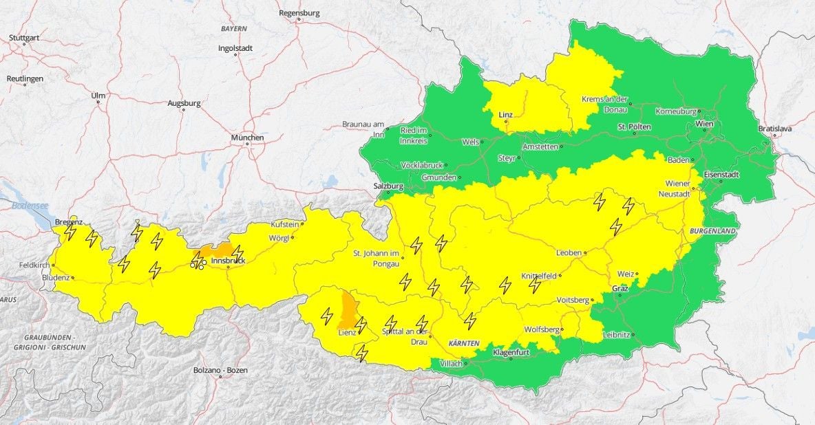 Unwetter-Warnung von GeoSphere Austria