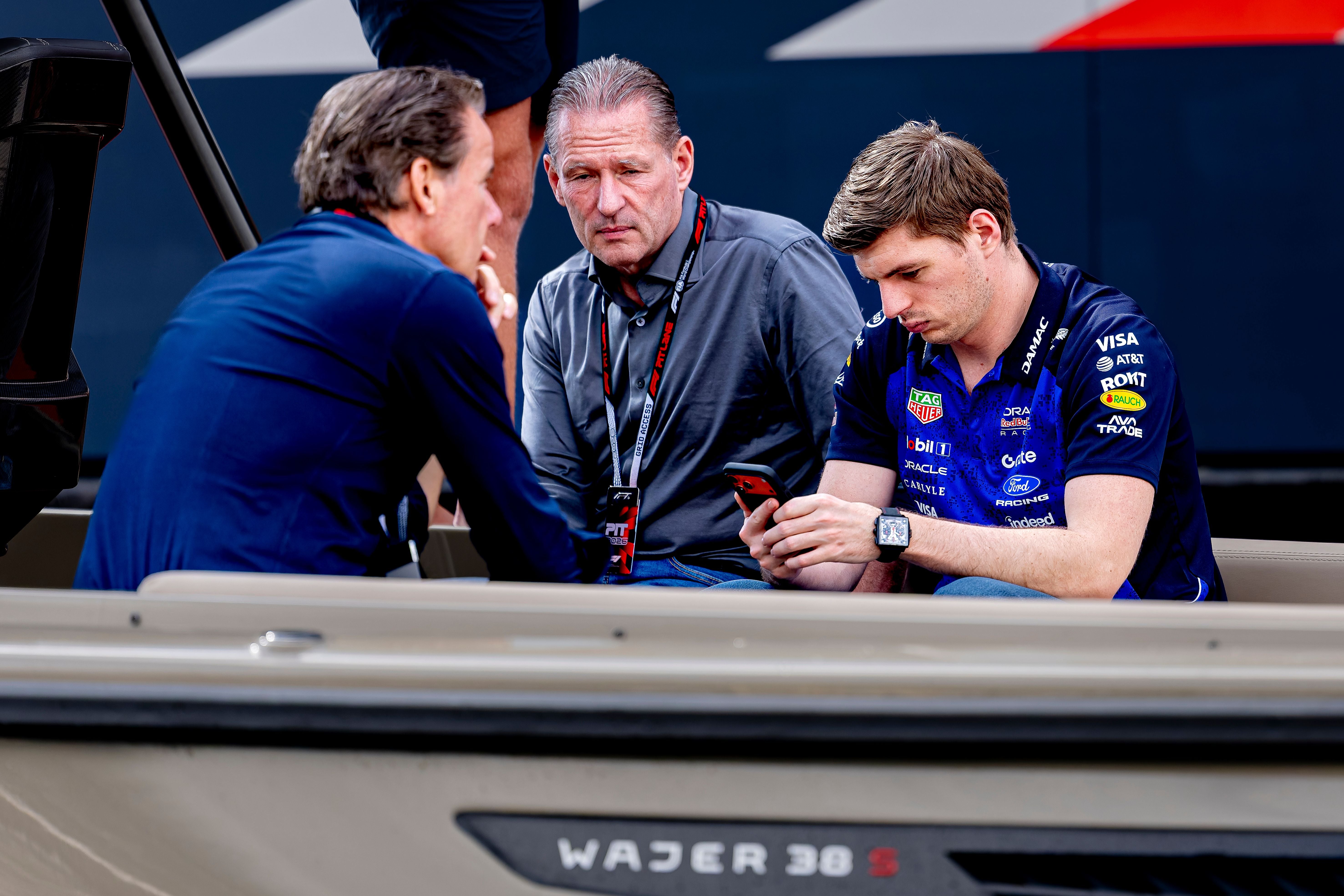Jos Verstappen and Formula 1 driver Max Verstappen of Oracle Red Bull Racing during the Formula 1 Monaco Grand Prix on the Monaco Street Circuit in Monaco, Monaco, on June 5, 2026. (Photo by Marcel van Dorst/EYE4IMAGES/NurPhoto via Getty Images)