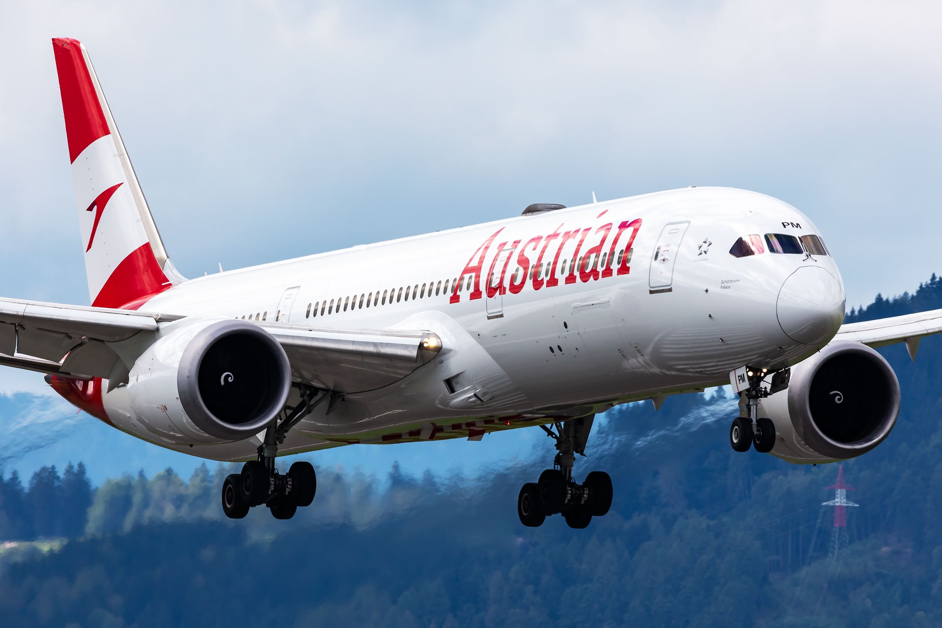 Zeltweg, Austria - September 7, 2024: Austrian Airlines Boeing 787-9 Dreamliner passenger plane at airport. Aviation and aircraft. Air transport and travel. Fly and flying.