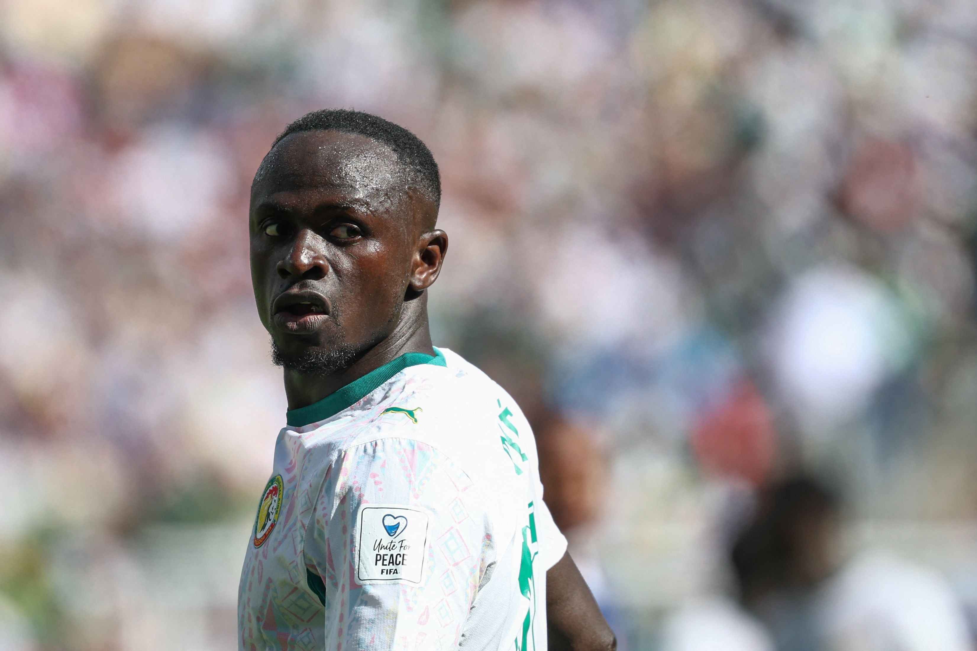 Senegal's forward #10 Sadio Mane reacts during the 2026 World Cup Group I football match between France and Senegal at the New York/New Jersey Stadium in East Rutherford on June 16, 2026. (Photo by FRANCK FIFE / AFP)