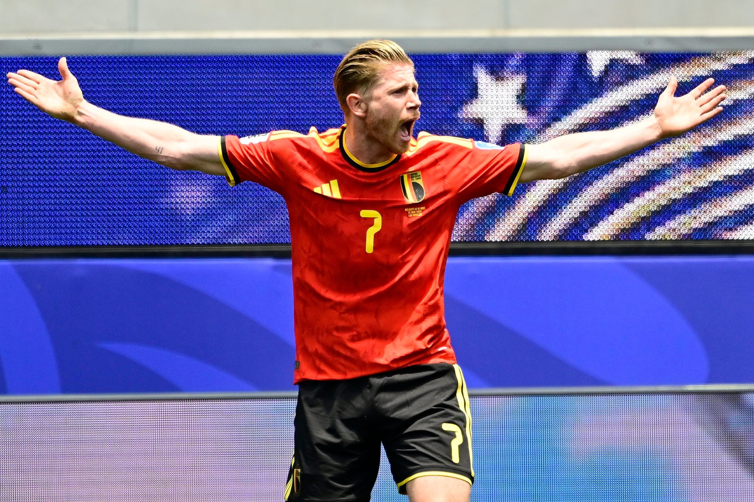 LOS ANGELES,CALIFORNIA,USA,21.JUN.26 - SOCCER - FIFA World Cup 2026, group stage, Belgium vs Iran. Image shows the disappointment of Kevin de Bruyne (BEL). Photo: GEPA pictures/ Psnewz/ Photo News/ Jan De Meuleneir - ATTENTION - COPYRIGHT FOR AUSTRIAN CLIENTS ONLY