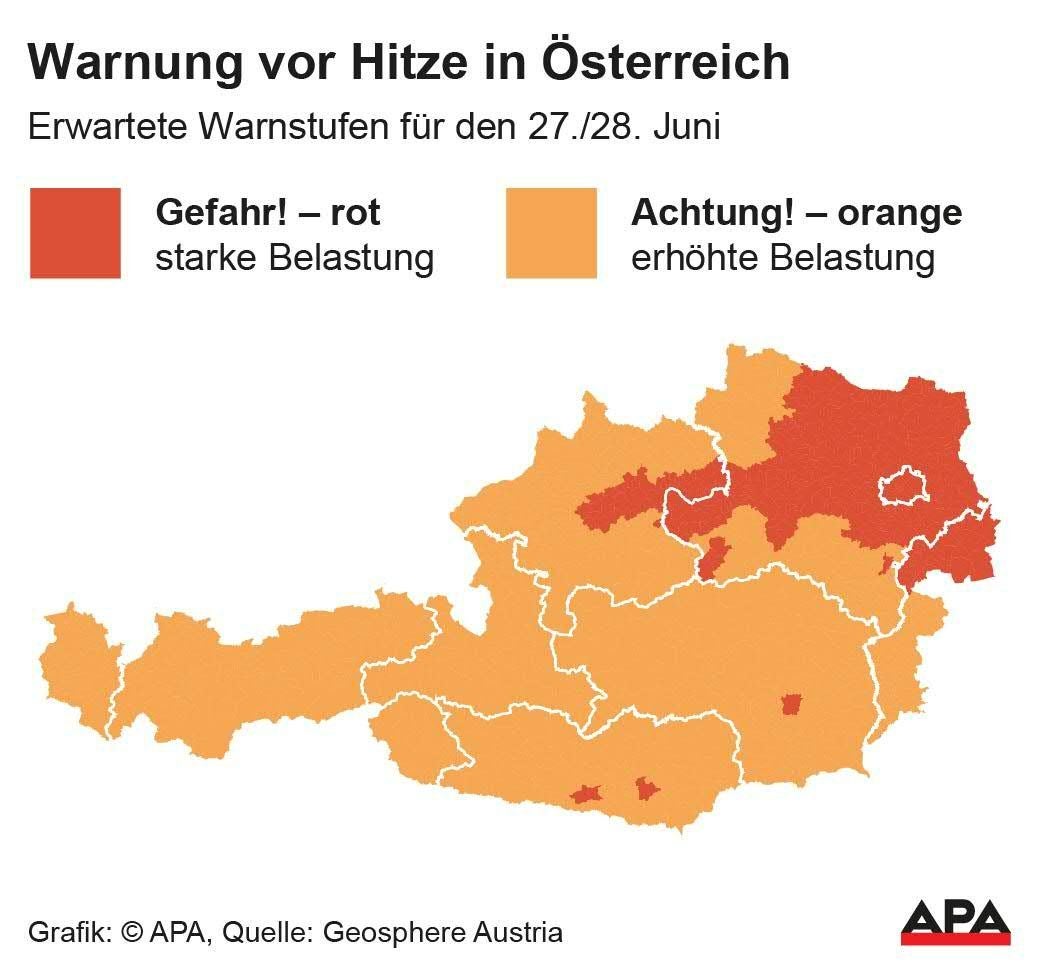 Hitzewarnkarte Österreichs