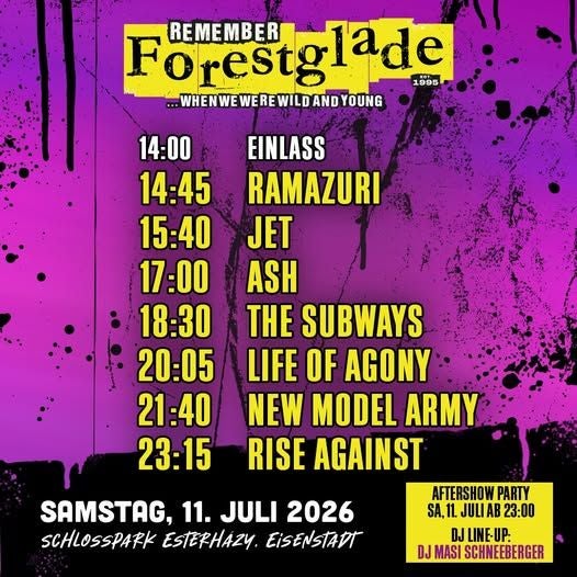 Lineup-Poster für das Forestglade Festival am 11. Juli 2026 in Eisenstadt.
