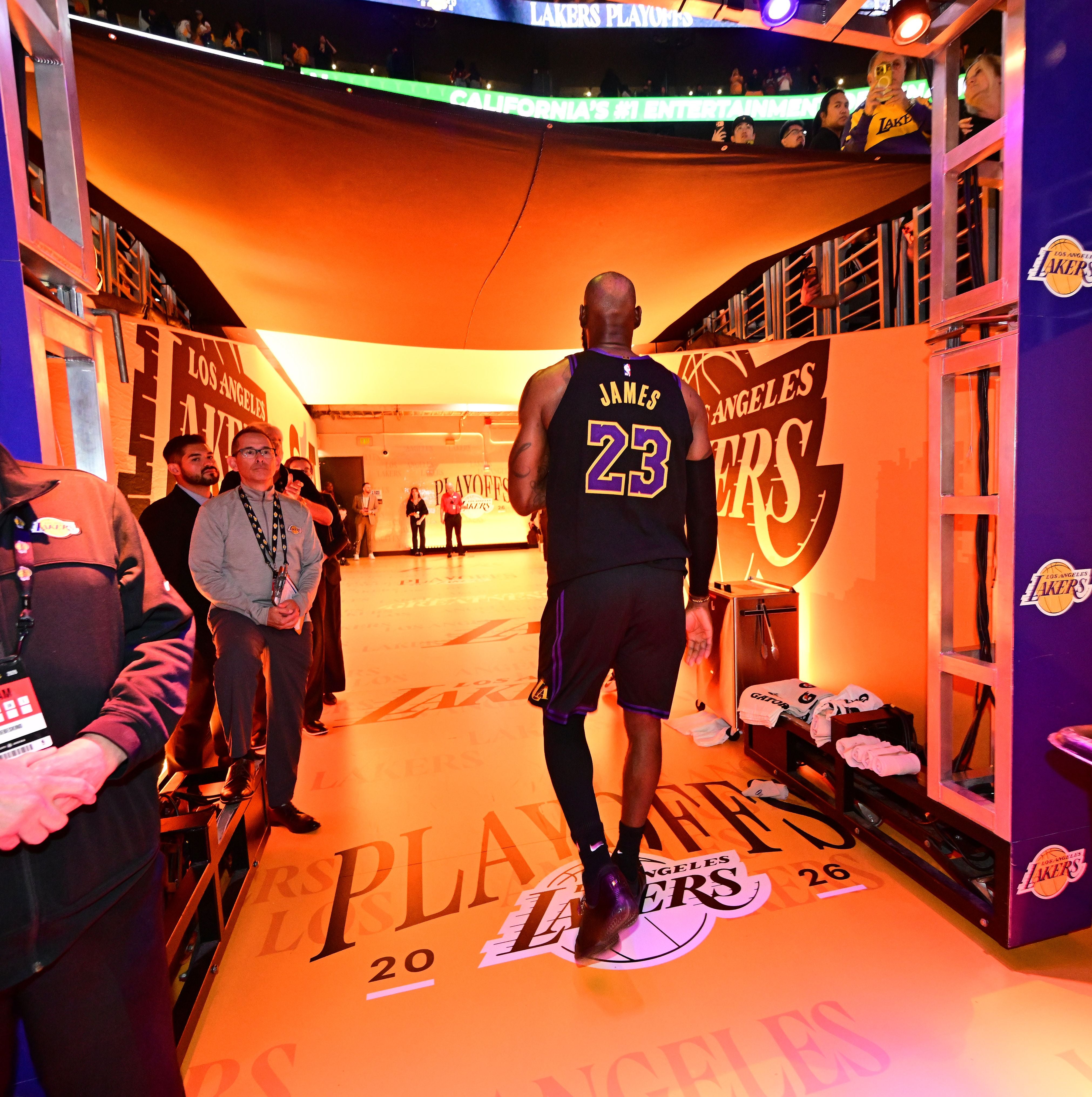 LOS ANGELES, CA - MAY 11: LeBron James #23 of the Los Angeles Lakers walks off the court after the game against the Oklahoma City Thunder during Round Two Game Four of the 2026 NBA Playoffs on May 11, 2026 at Crypto.Com Arena in Los Angeles, California. NOTE TO USER: User expressly acknowledges and agrees that, by downloading and/or using this Photograph, user is consenting to the terms and conditions of the Getty Images License Agreement. Mandatory Copyright Notice: Copyright 2026 NBAE (Photo by Adam Pantozzi/NBAE via Getty Images)