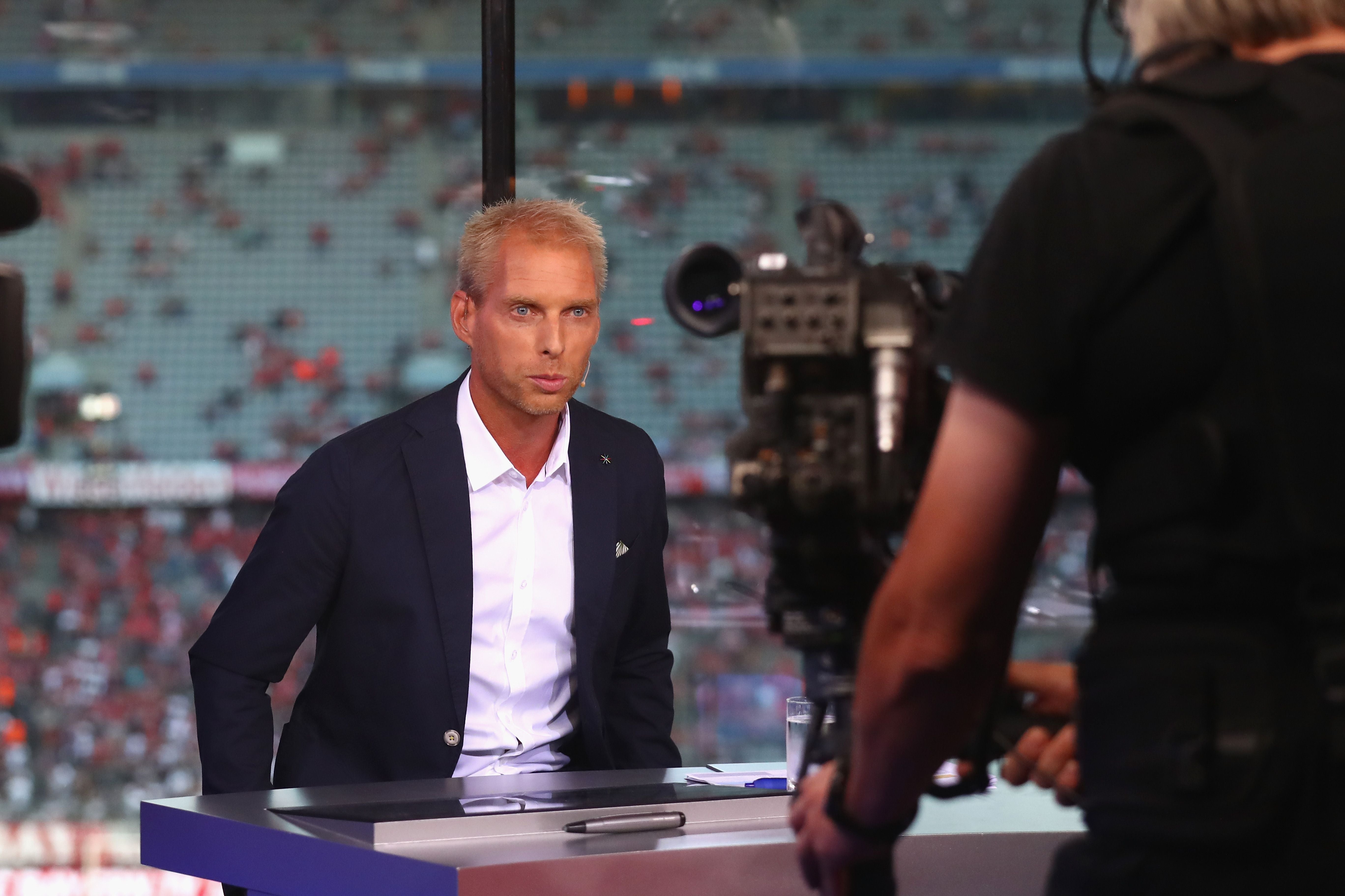 MUNICH, GERMANY - AUGUST 18: Jan Henkel at the Eurosport TV studio prior to the Bundesliga match between FC Bayern Muenchen and Bayer 04 Leverkusen at Allianz Arena on August 18, 2017 in Munich, Germany. (Photo by Alexander Hassenstein/Bongarts/Getty Images)