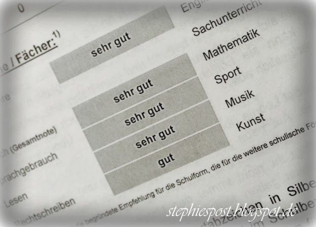 Ausschnitt eines Zeugnisses mit überwiegend „sehr gut“ und einmal „gut“ als Noten.