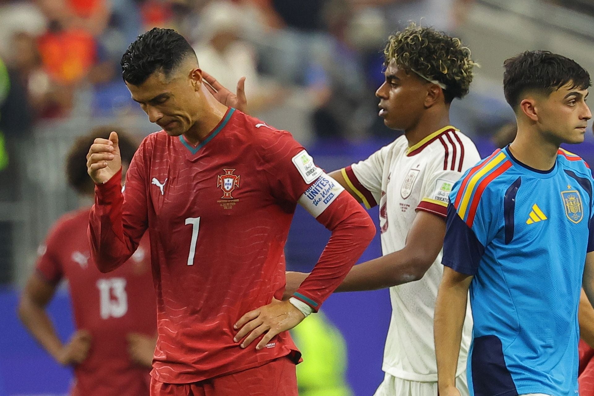 Cristiano Ronaldo enttäuscht nach Portugals Niederlage gegen Spanien bei der WM 2026.