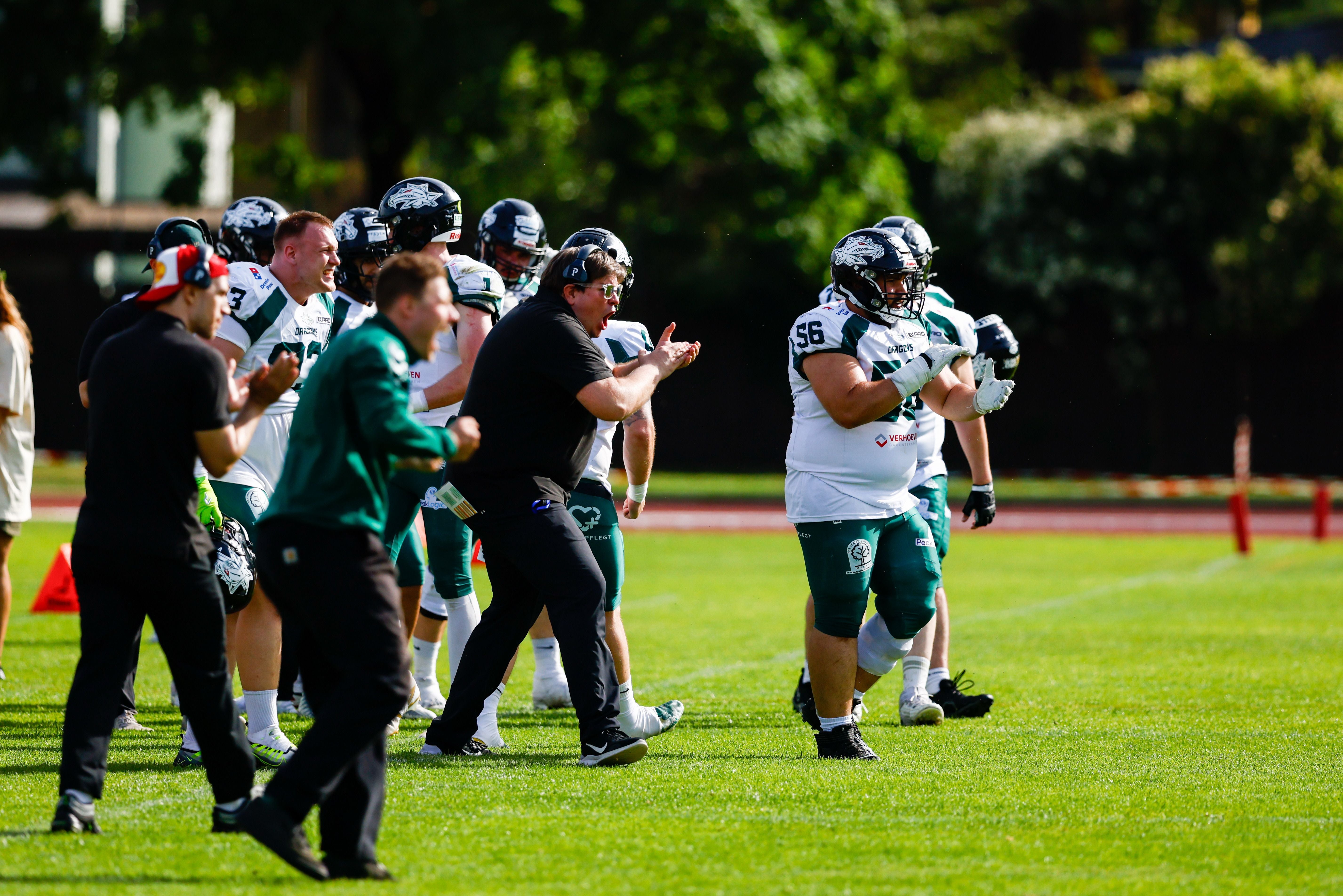 GRAZ,AUSTRIA,31.MAY.26 - AMERICAN FOOTBALL - AFL, Austrian Football League, Graz Giants vs Danube Dragons. Image shows the rejoicing of Danube Dragons. Photo: GEPA pictures/ James Doak