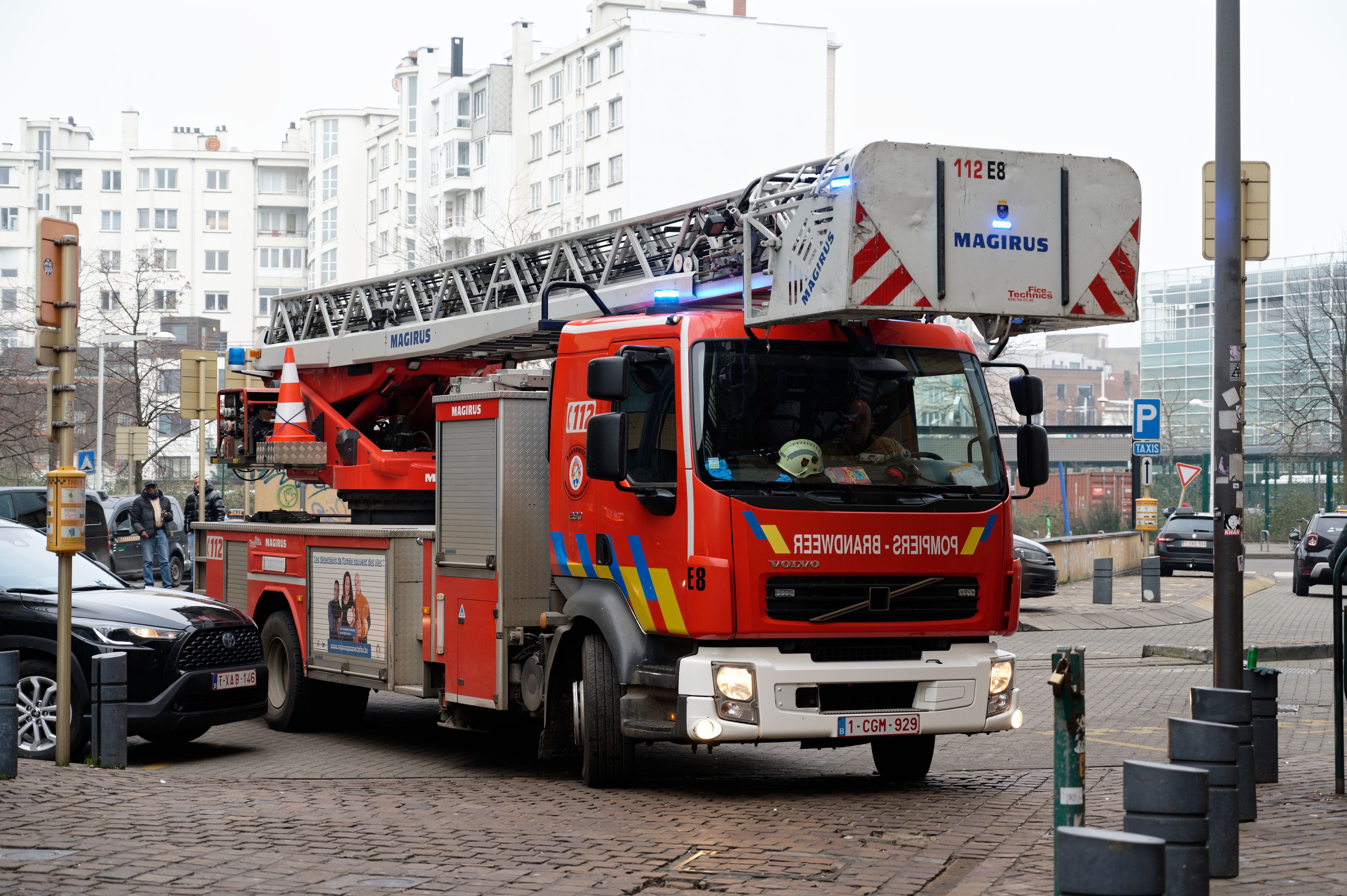 After the fire alert, the firemen arrive at the Eurostar railway station ''Gare du Midi'' in Brussels, Belgium, on January 17, 2025. (Photo by Daniel Pier/NurPhoto via Getty Images)
