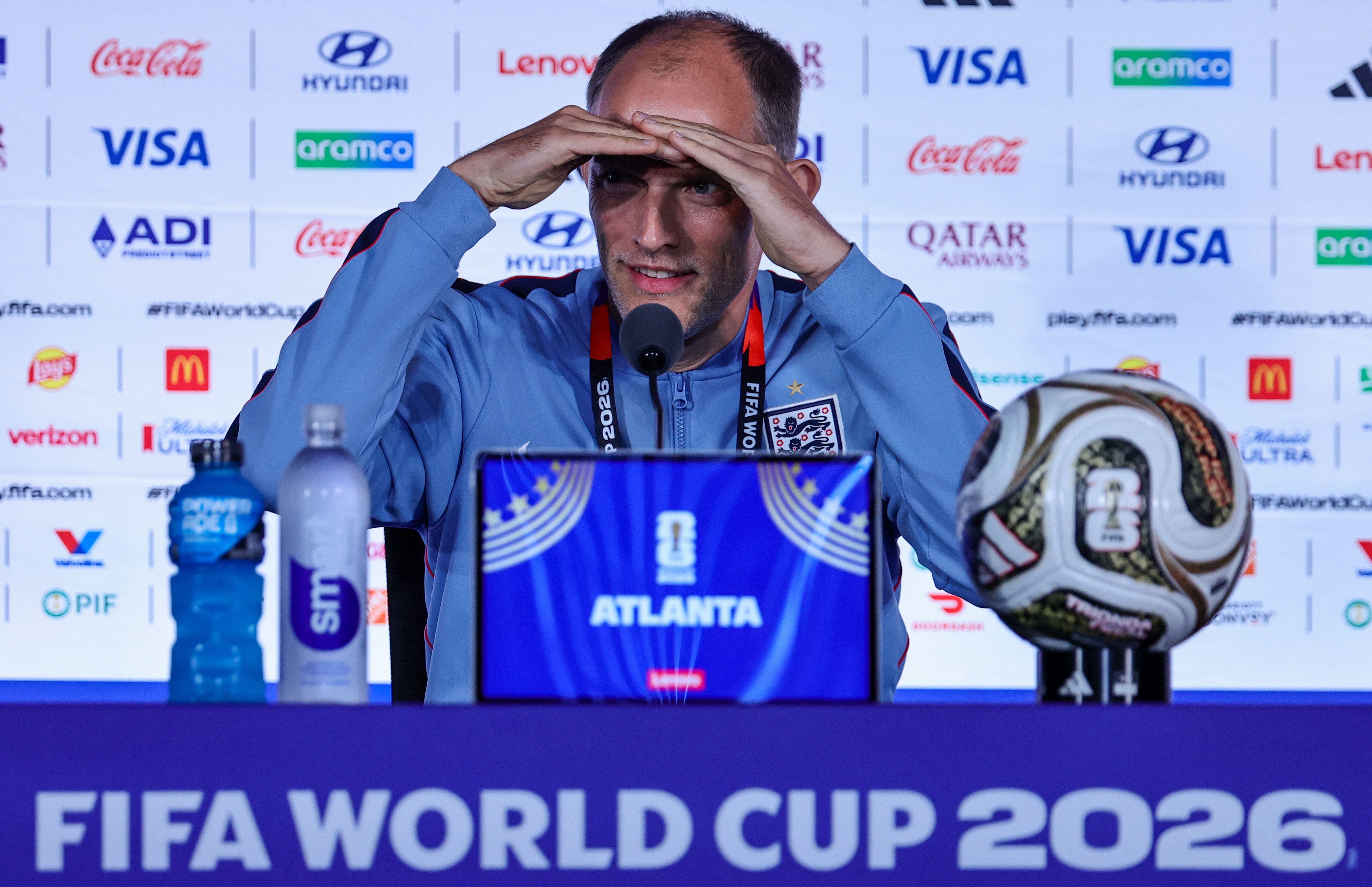 Thomas Tuchel bei einer Pressekonferenz zur FIFA-Weltmeisterschaft 2026 in Atlanta.