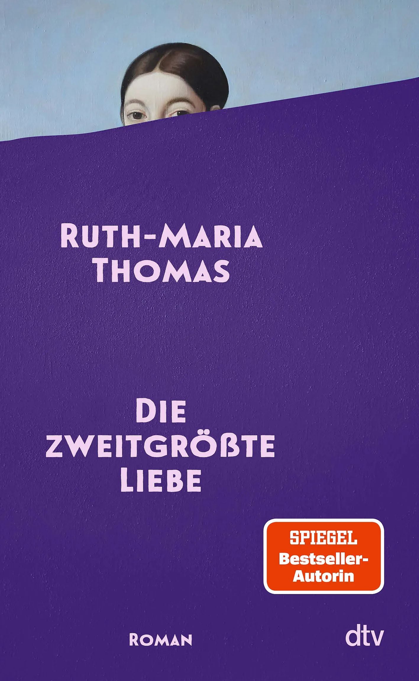 Buchcover „Die zweitgrößte Liebe“ von Ruth-Maria Thomas mit violettem Hintergrund.