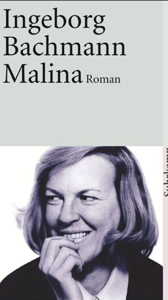 Buchcover von "Malina" von Ingeborg Bachmann mit Porträt einer lächelnden Frau.