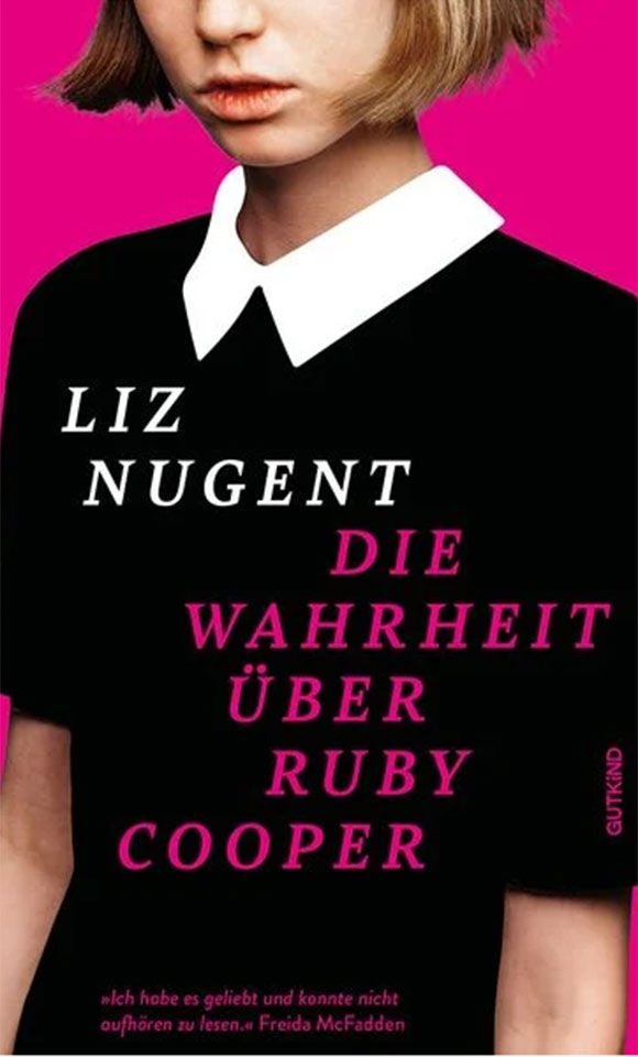 Ausschnitt des Covers von „Die Wahrheit über Ruby Cooper“ von Liz Nugent vor pinkem Hintergrund.