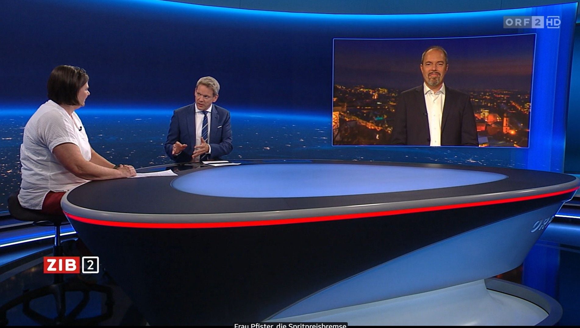 Nachrichtensendung ZiB2: Zwei Personen im Studio, ein Mann per Videoschalte zugeschaltet.