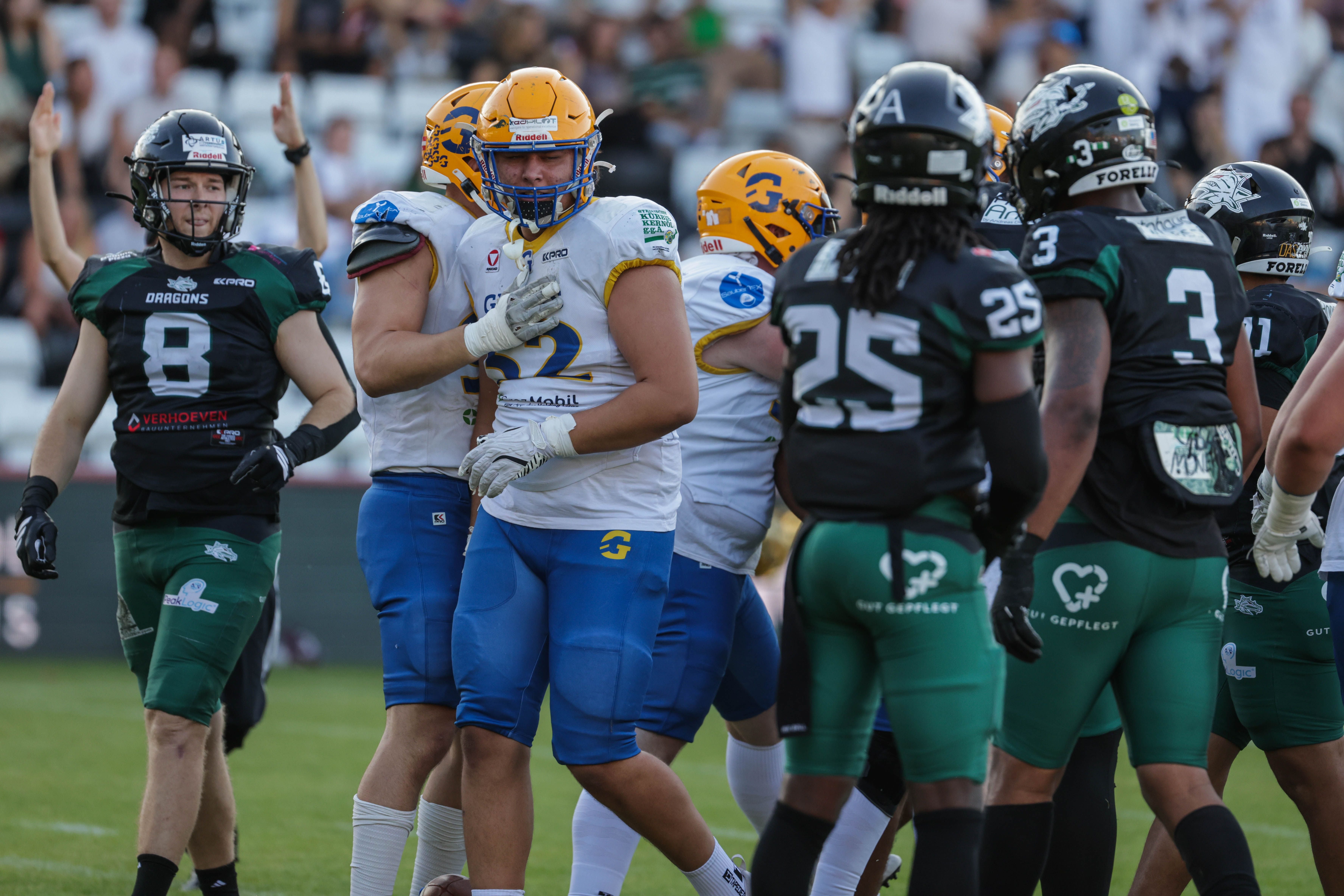 MARIA ENZERSDORF,AUSTRIA,25.JUL.26 - AMERICAN FOOTBALL - Austrian Bowl XLI, Danube Dragons vs Graz Giants. Image shows the rejoicing of Josef Kreuzberger (Giants). Photo: GEPA pictures/ David Bitzan