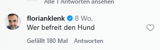 Instagram-Kommentar: "Wer befreit den Hund" von einem verifizierten Nutzer mit Profilbild.