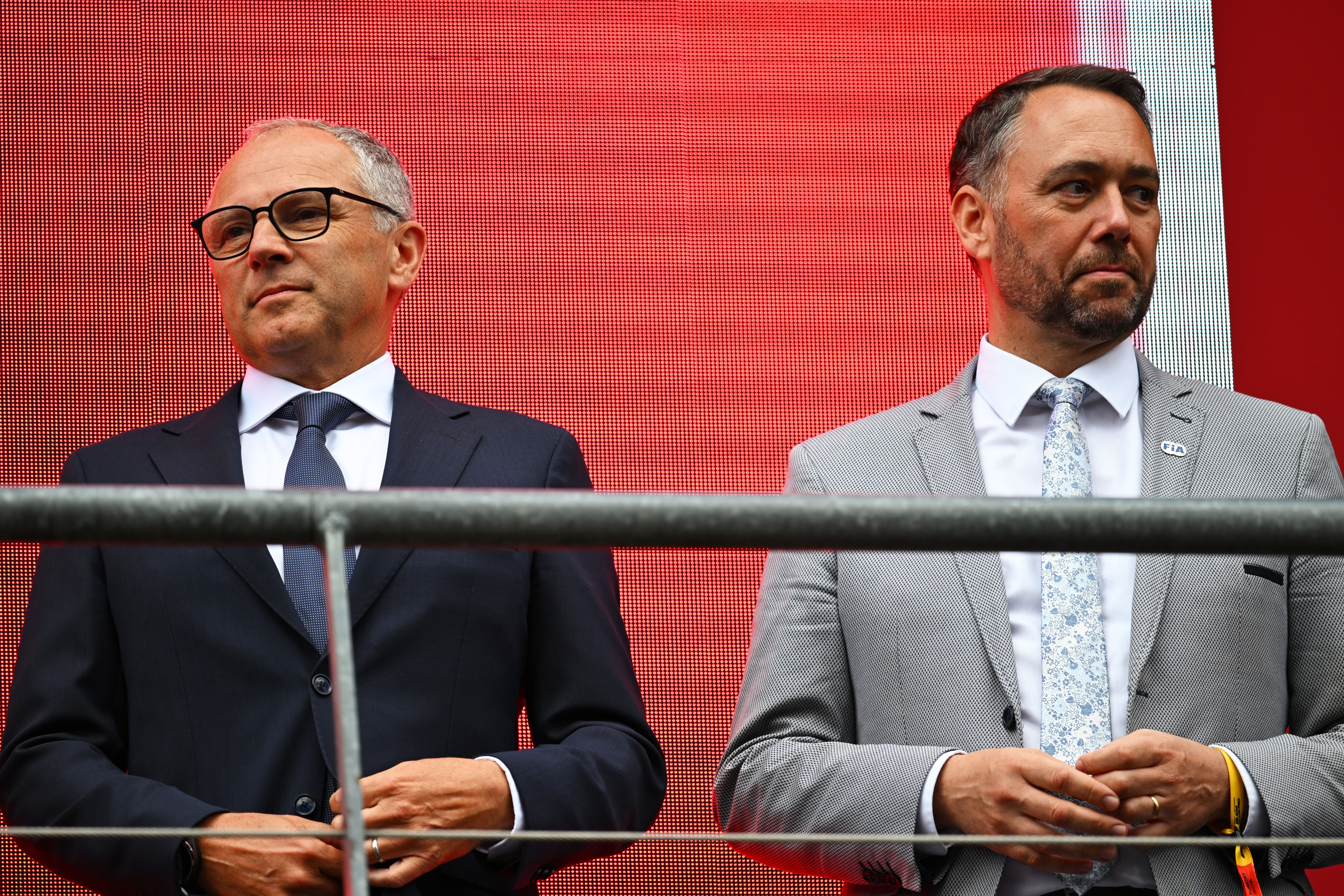 SPA, BELGIUM - JULY 19: Stefano Domenicali, CEO of the Formula One Group on the podium during the F1 Grand Prix of Belgium at Circuit de Spa-Francorchamps on July 19, 2026 in Spa, Belgium. (Photo by Rudy Carezzevoli/Getty Images)