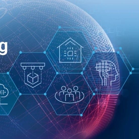 Grafische Darstellung von digitalen Symbolen wie Cloud, KI und Vernetzung vor einem Globus.