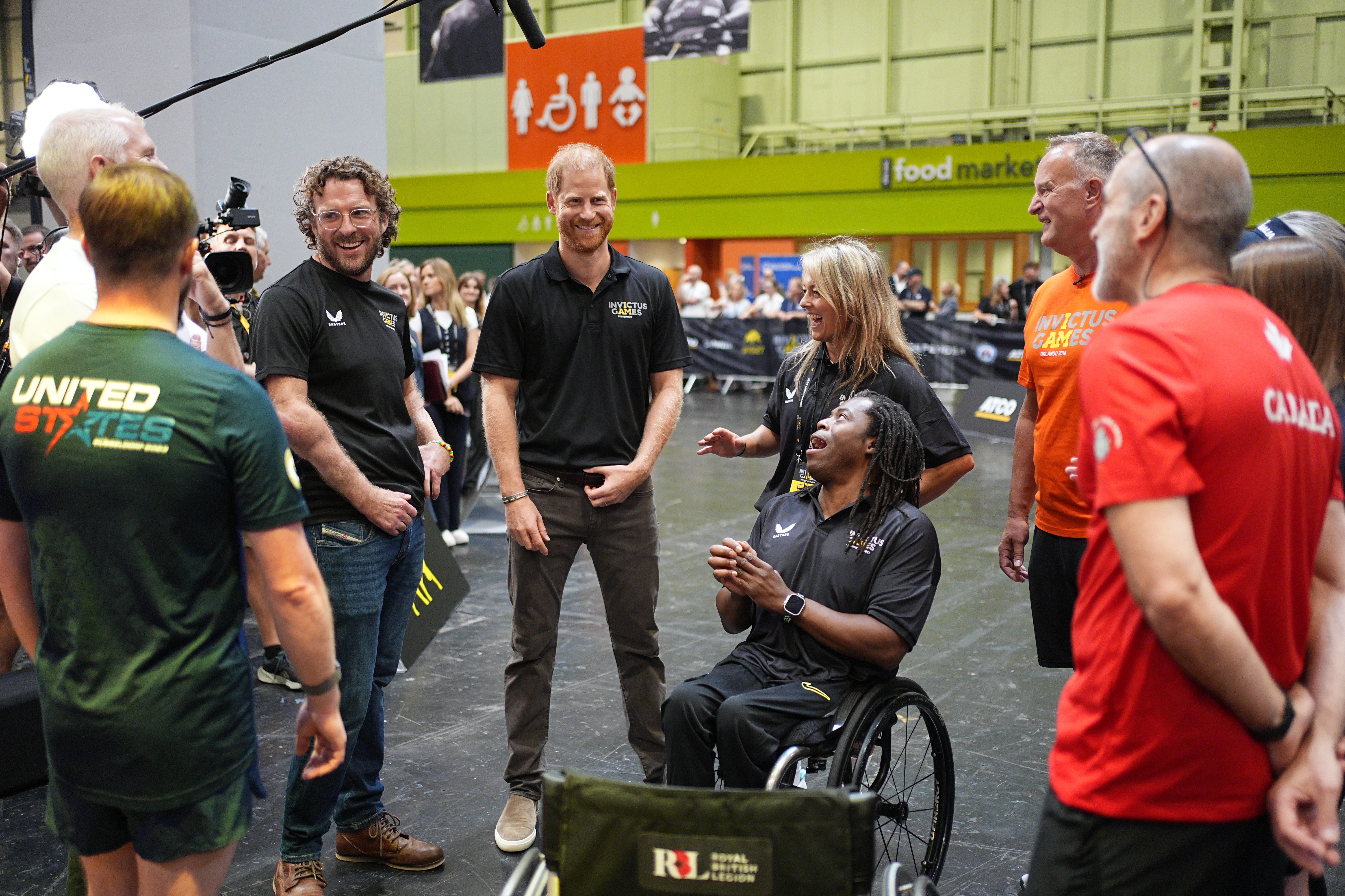 BIRMINGHAM, ENGLAND - JULY 10: Prince Harry, Duke of Sussex, during the Invictus "1 Year To Go" event at the National Exhibition Centre on July 10, 2026 in Birmingham, England. Birmingham will host the games in July 2027, marking the first time the games have returned to the UK since 2014, and will introduce three new sports to the Invictus Games programme. (Photo by Aaron Chown - Pool/Getty Images)