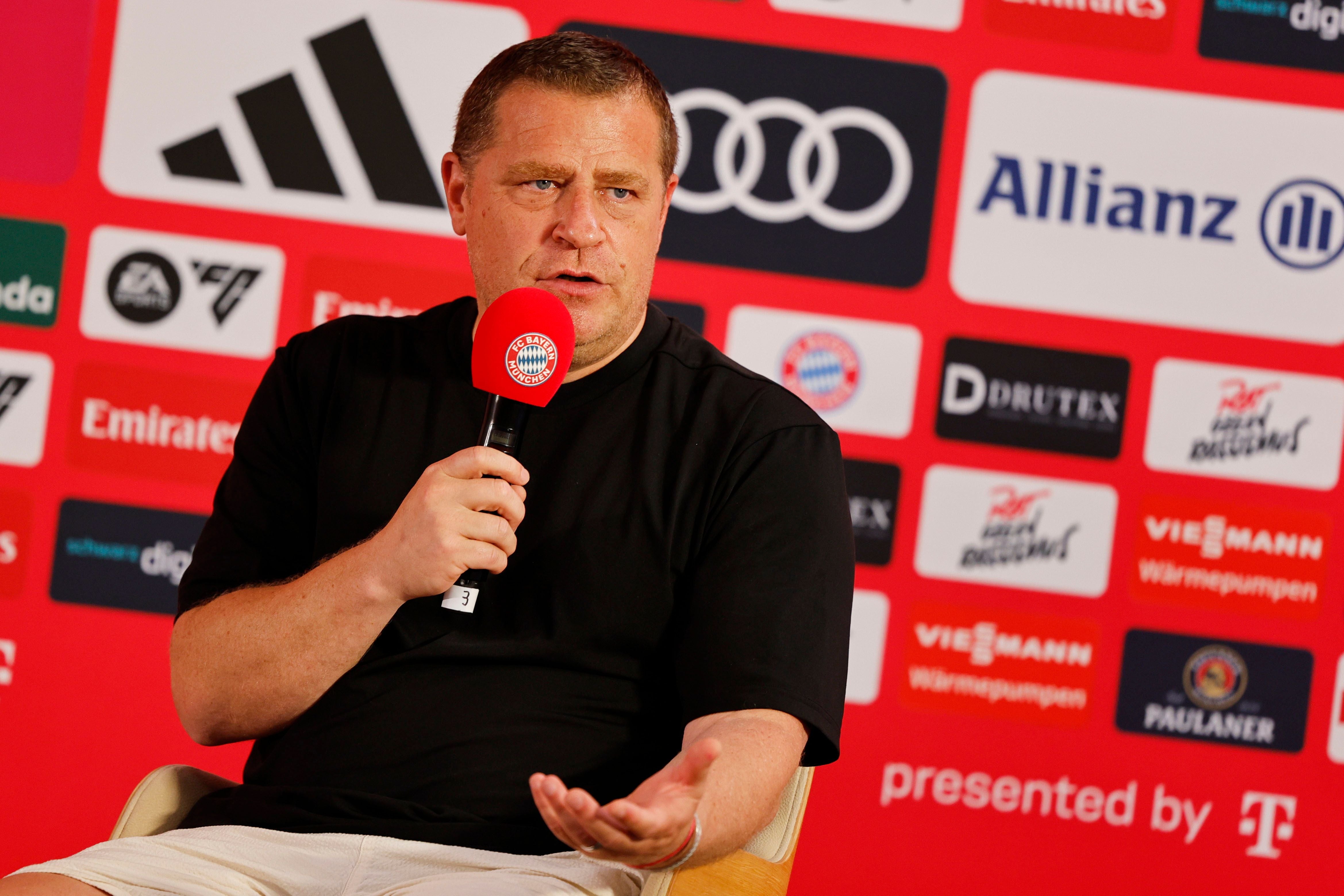 epa13139401 Munich's board member for sports Max Eberl attends a presentation press conference of Nathaniel Brown as a new player of Bayern Munich in Rottach-Egern, Germany, 29 July 2026. EPA/ANNA SZILAGYI