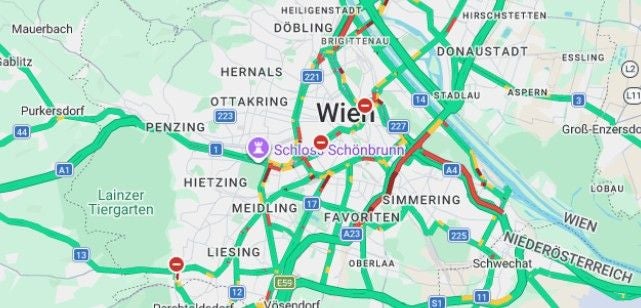 Google-Staukarte von Wien (Stand 17 Uhr)