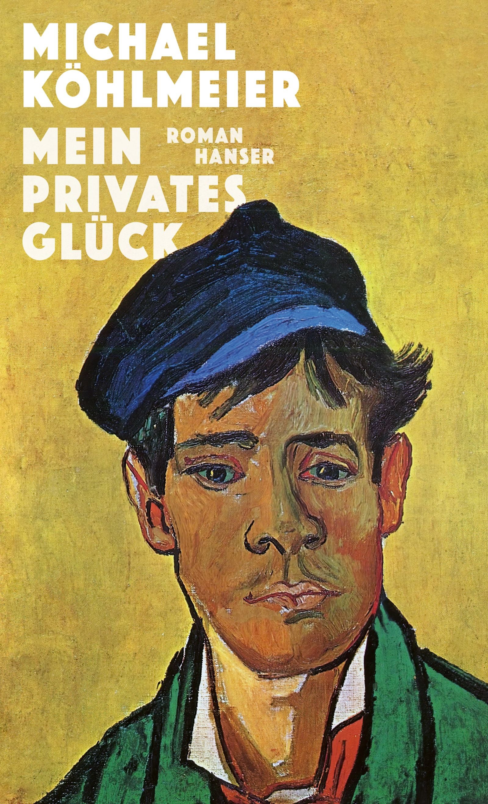 Buchcover von "Mein privates Glück" mit expressionistischem Porträt eines jungen Mannes.
