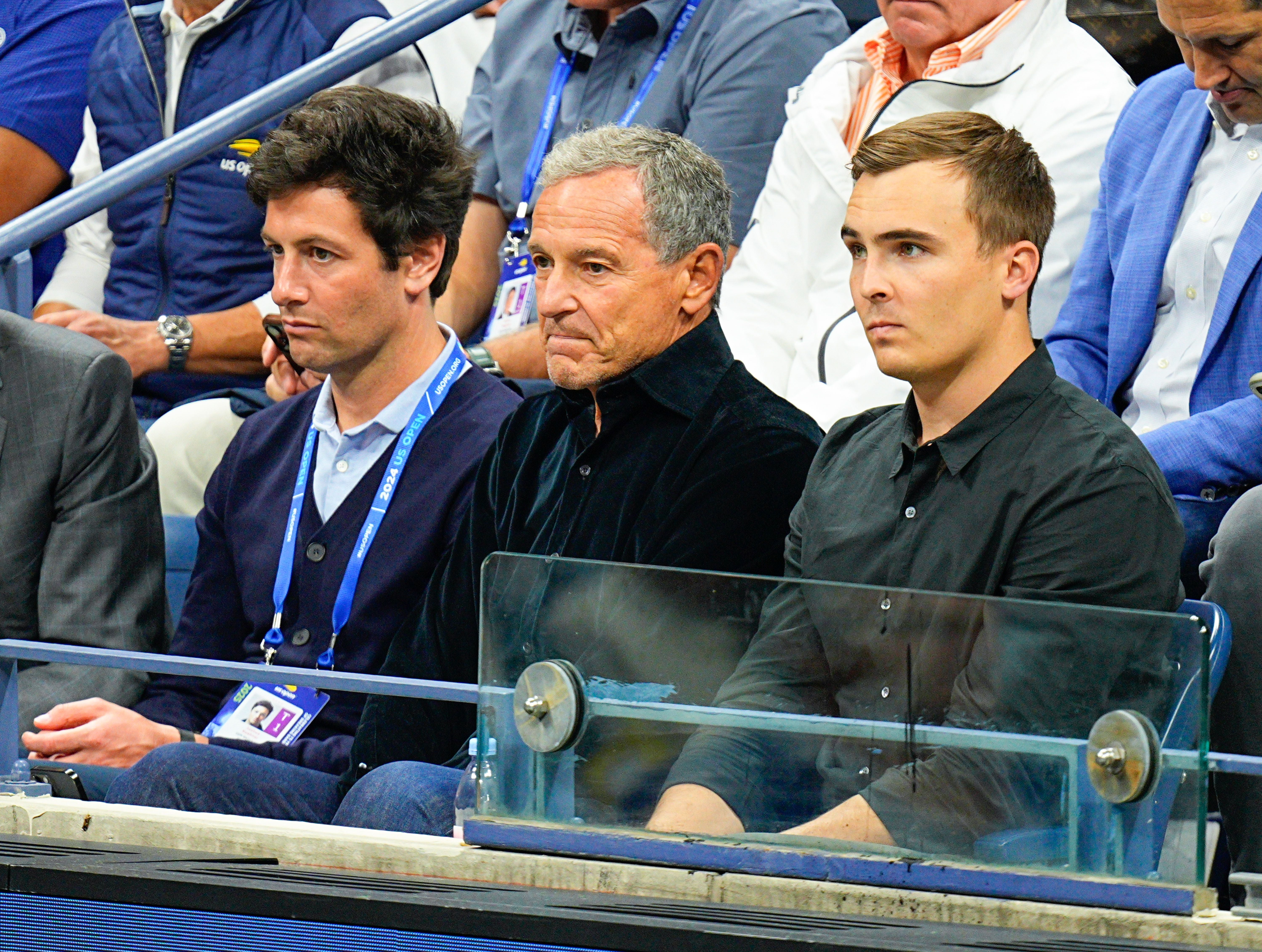 NEW YORK, NY - SEPTEMBER 2: Joshua Kushner (L) and Bob Iger (C) are seen on Day 10 of the 2025 US Open Tennis Championships at USTA Billie Jean King National Tennis Center on September 2, 2025 in Flushing Meadows, Queens, New York City. (Photo by XNY/Star Max/GC Images)