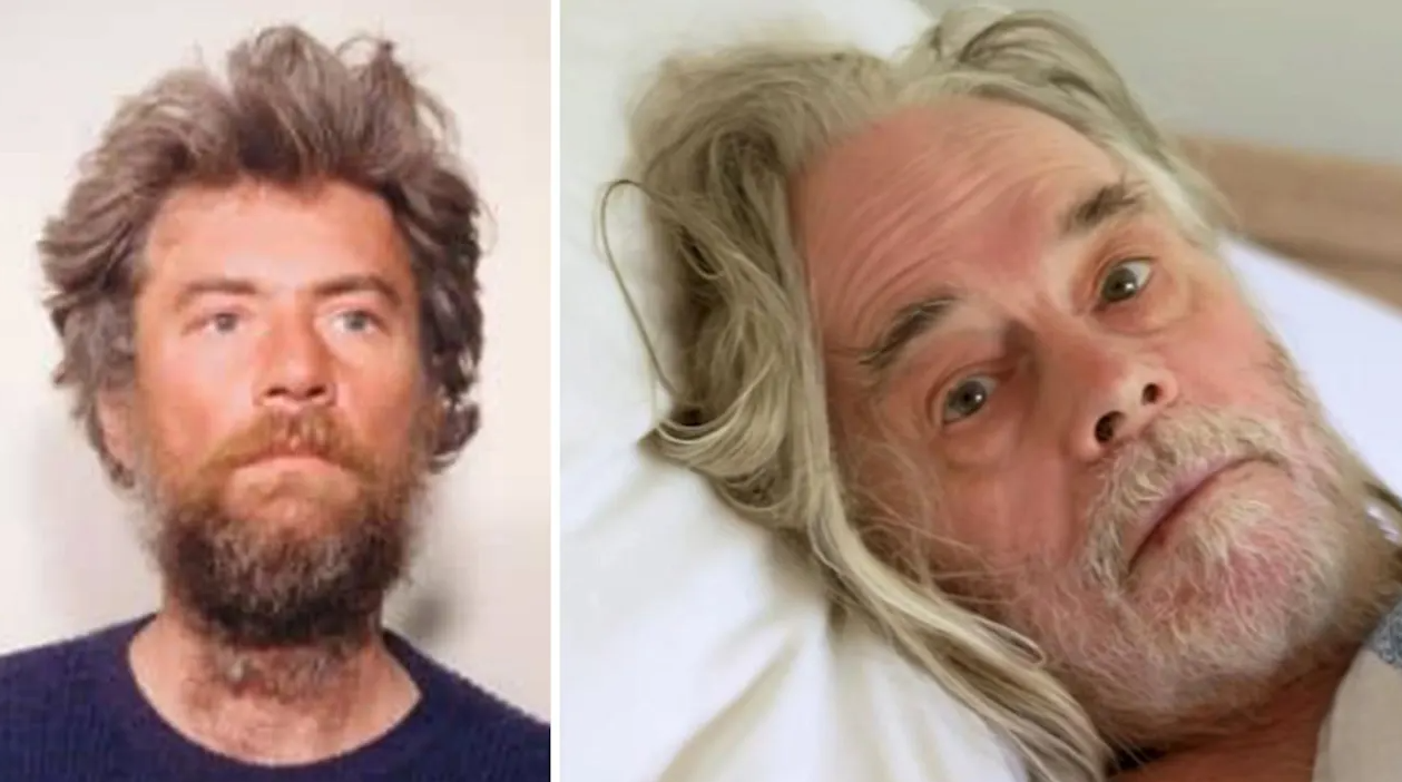 Zwei Fotos zeigen denselben Mann: jung mit Bart und älter mit grauen Haaren im Bett liegend.