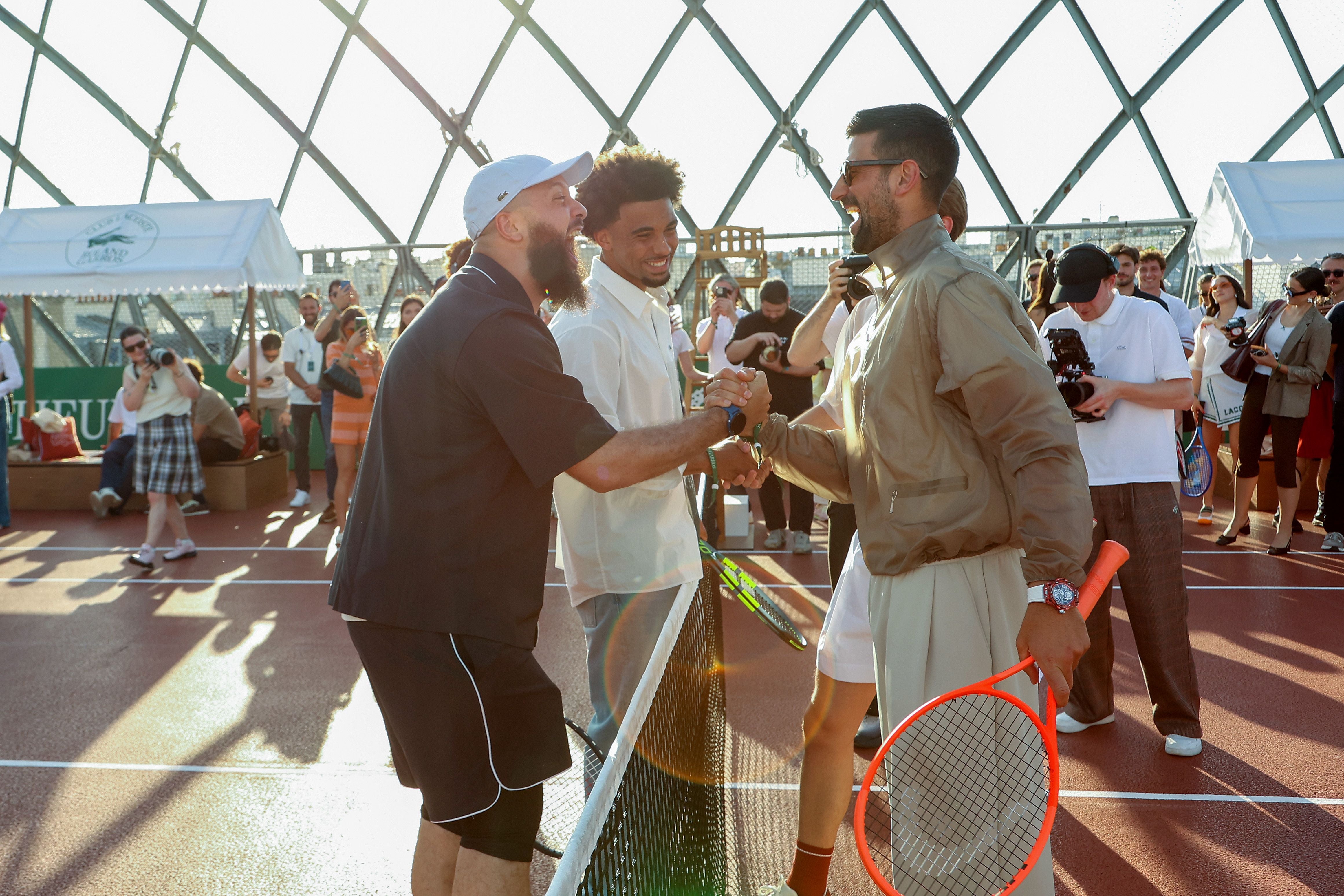 Zack Nani, Arthur Fils &amp; Novak Djokovic (v.l.n.r.).