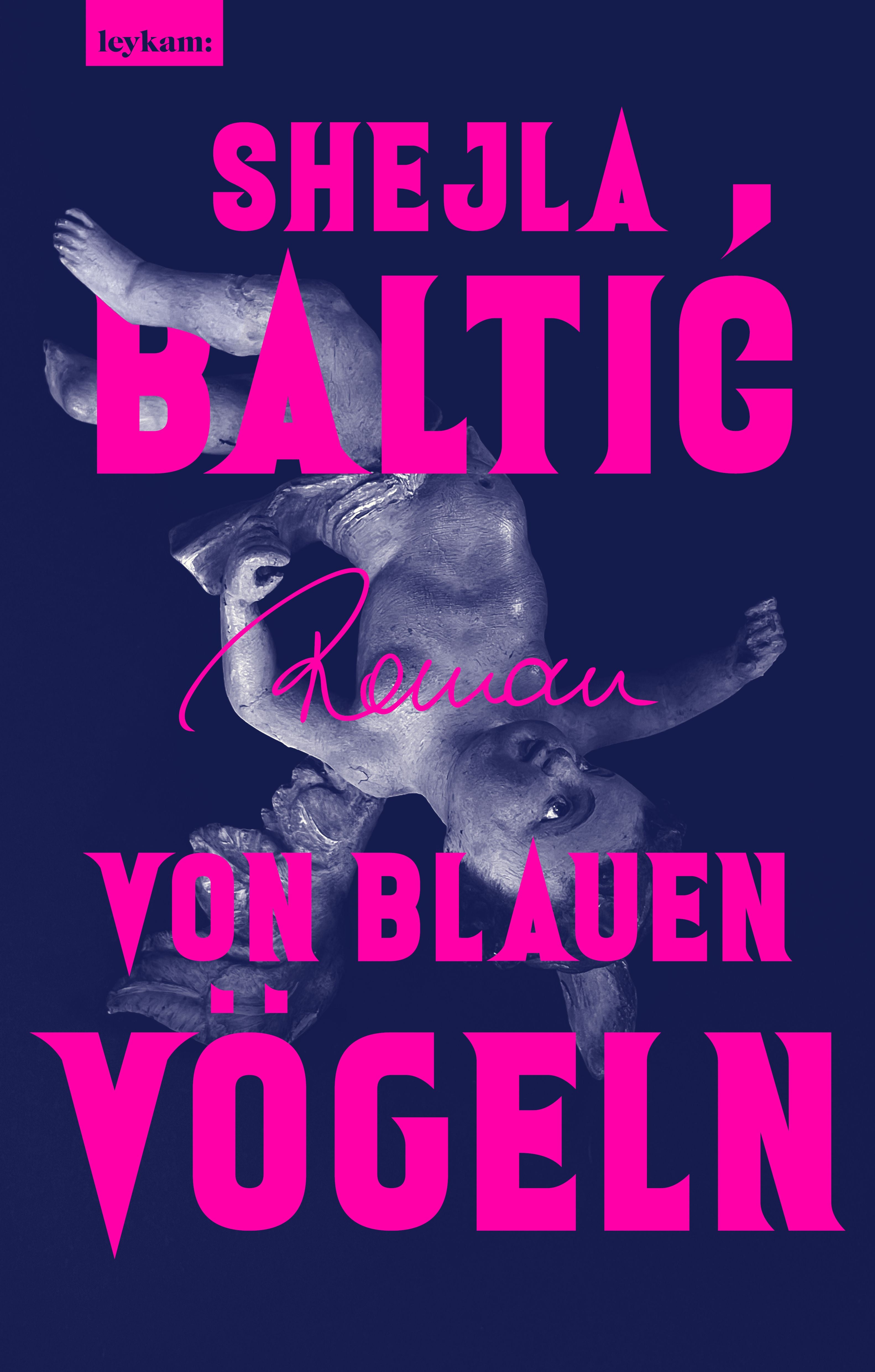 Buchcover mit einer Engelsfigur und pinker Schrift: "Shejla, Baltic Von blauen Vögeln".