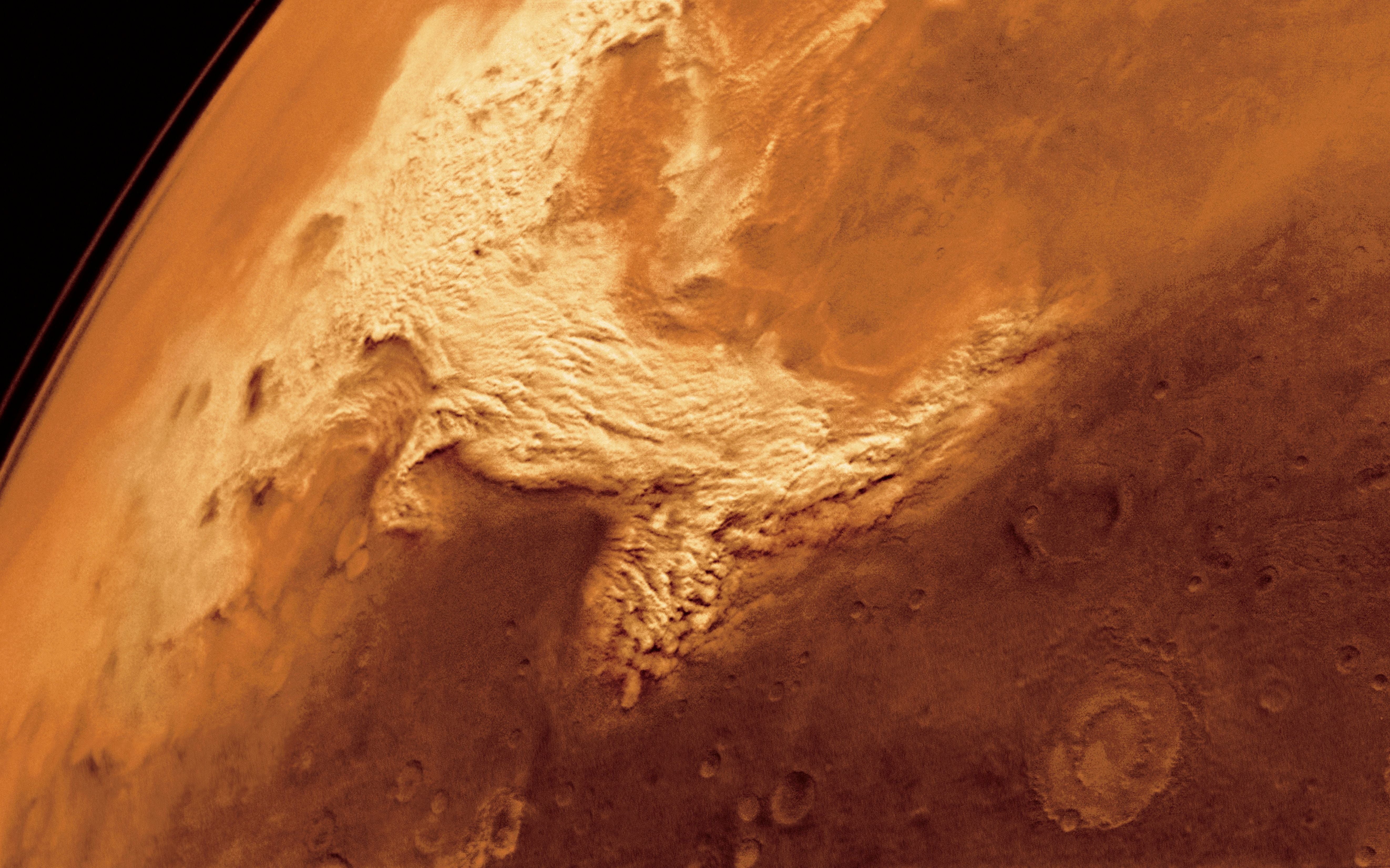 Staubsturm westlich von Argyre in Thauasia auf dem Mars, aufgenommen von Viking Orbiter 2.