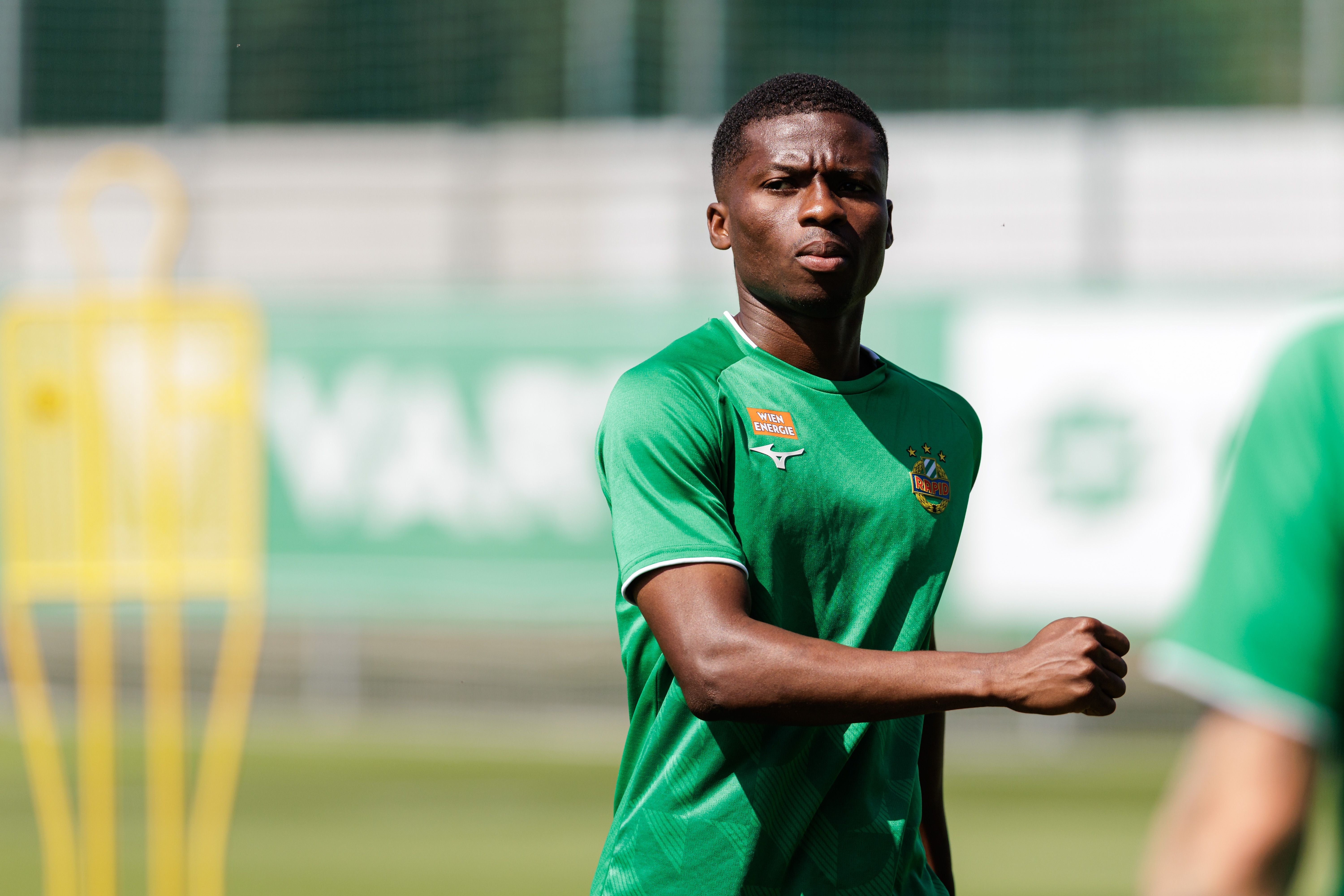 VIENNA,AUSTRIA,11.AUG.26 - SOCCER - UEFA Conference League, qualification, SK Rapid Wien vs Paide Linnameeskond, preview, training Rapid. Image shows Romeo Amane (Rapid). Photo: GEPA pictures/ Armin Rauthner.