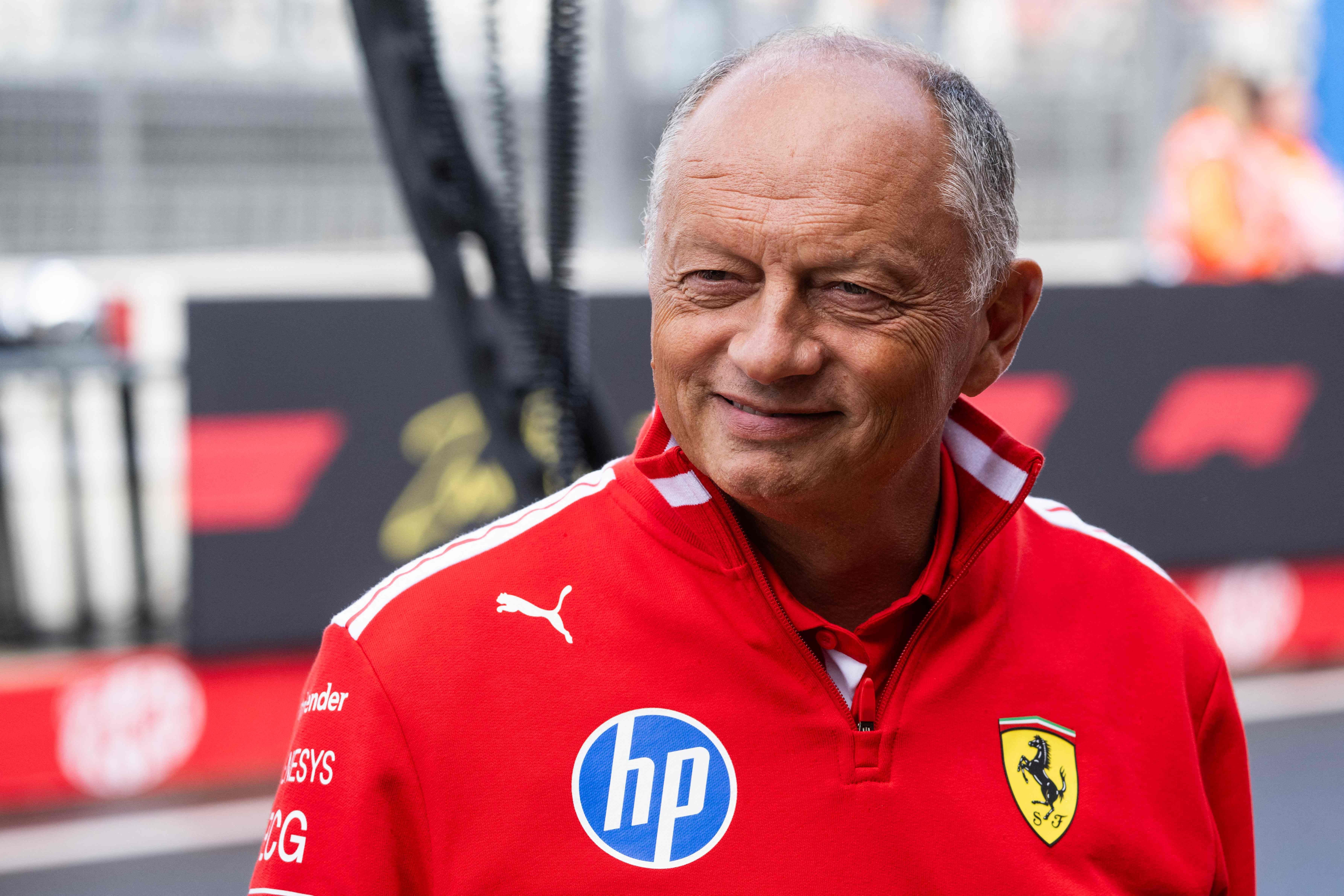 Ferrari's French team principal Frederic Vasseur smiles in the pit lane ahead of the first practice session of the Formula One Dutch Grand Prix at The Circuit Zandvoort, western Netherlands, on August 21, 2026. (Photo by JOHN THYS / AFP)