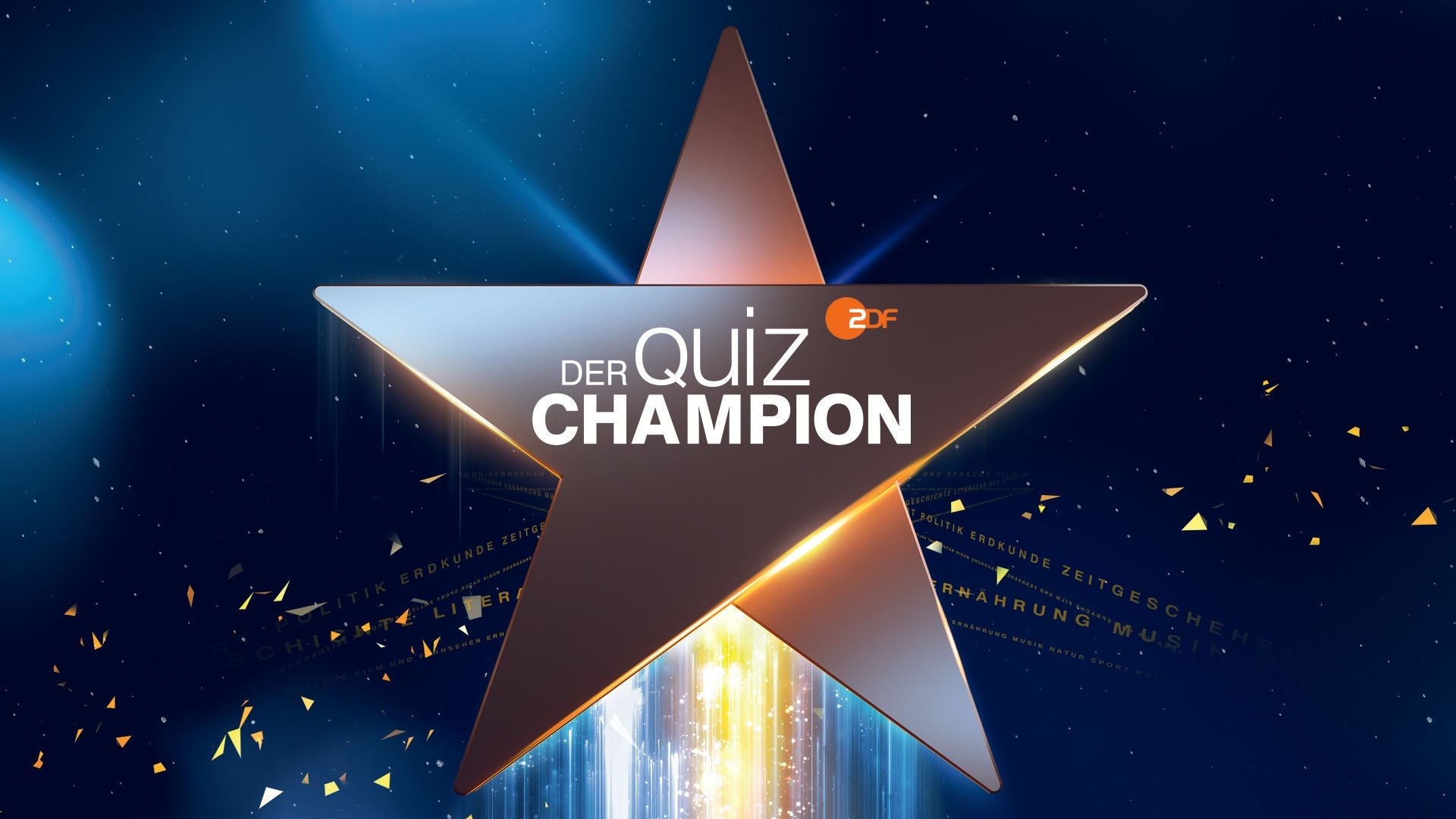 Logo der Sendung „Der Quiz-Champion“ mit ZDF-Stern auf blauem Hintergrund.