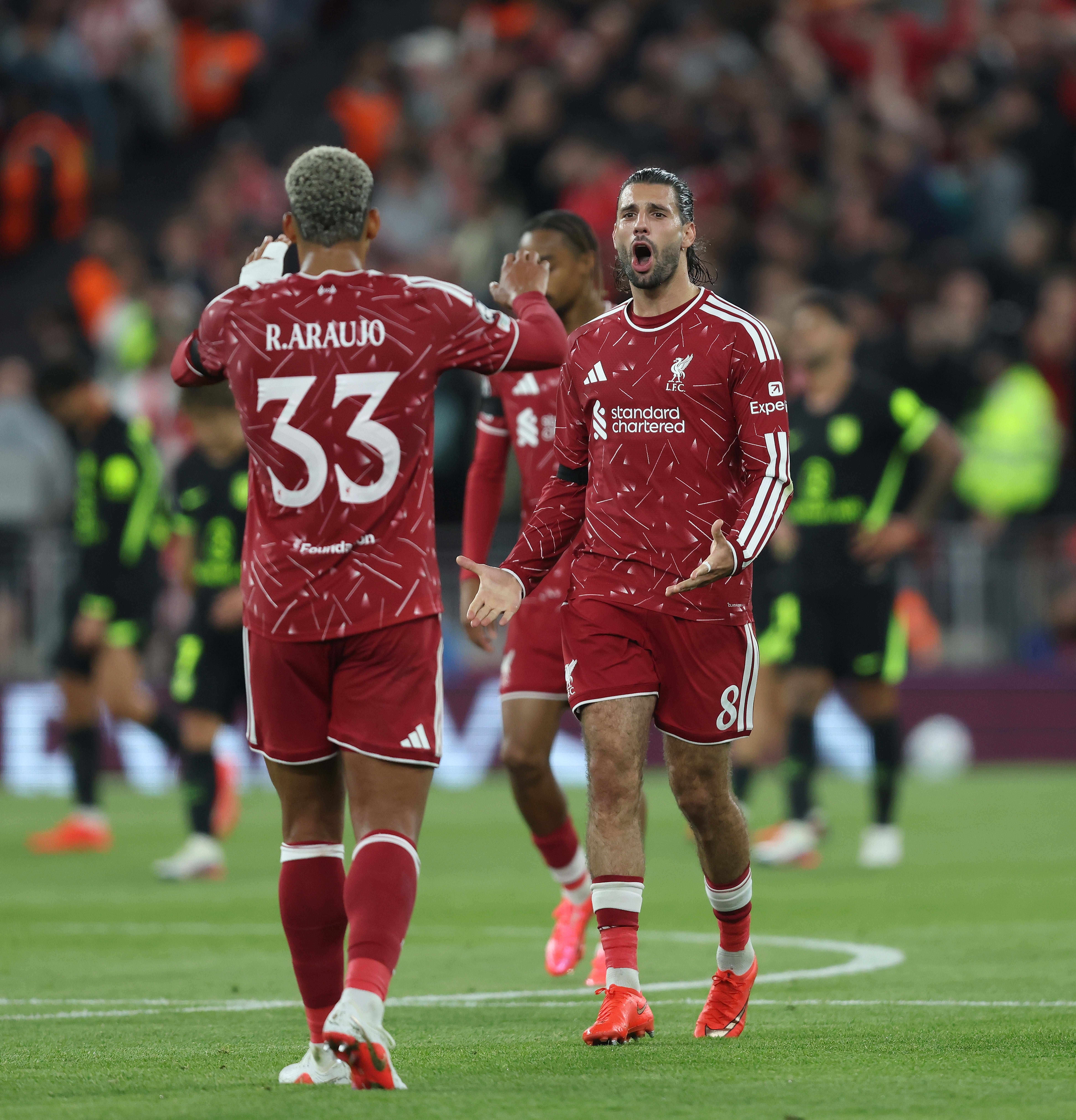 UEFA Champions League - Liverpool v Atletico Madrid LIVERPOOL, ENGLAND, SEPTEMBER 9: GOAL 1-1, Dominik Szoboszlai of Liverpool goal celebration with Ronald Araujo of Liverpool after scoring a goal to make the score 1-1 during The UEFA Champions League match in The League Phase between Liverpool v Atletico Madrid at Anfield Stadium, Liverpool, England, on September 9. Photo by Daniel Weir Liverpool Anfield Stadium England Copyright: xDanielxWeir/SportsxPressxPhotox Sportspressphoto_SPR226900