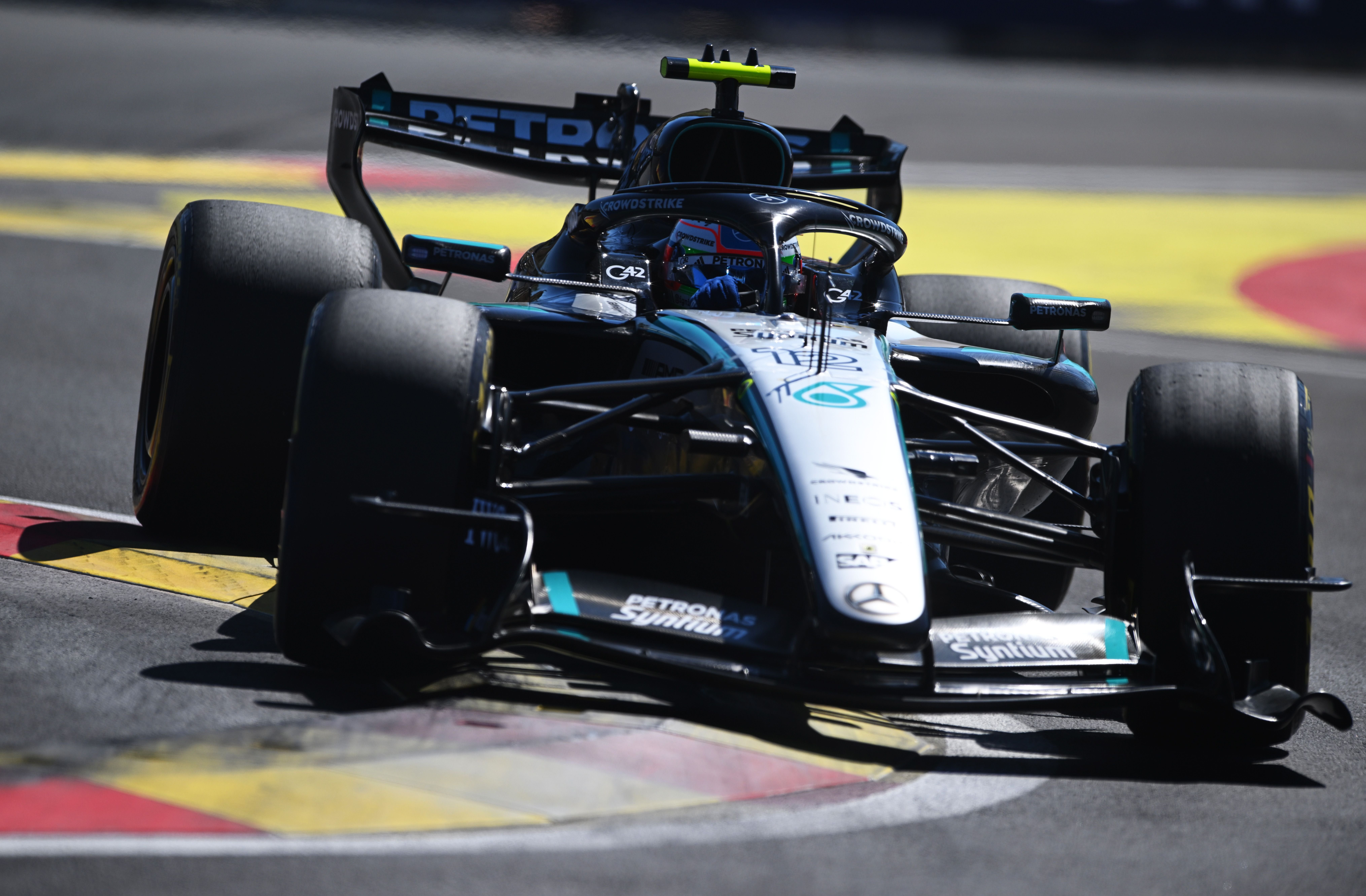 MADRID, SPAIN - SEPTEMBER 13: Andrea Kimi Antonelli of Italy driving the (12) Mercedes AMG Petronas F1 Team W17 on track during the F1 Grand Prix of Spain at Madring on September 13, 2026 in Madrid, Spain. (Photo by Rudy Carezzevoli/Getty Images)
