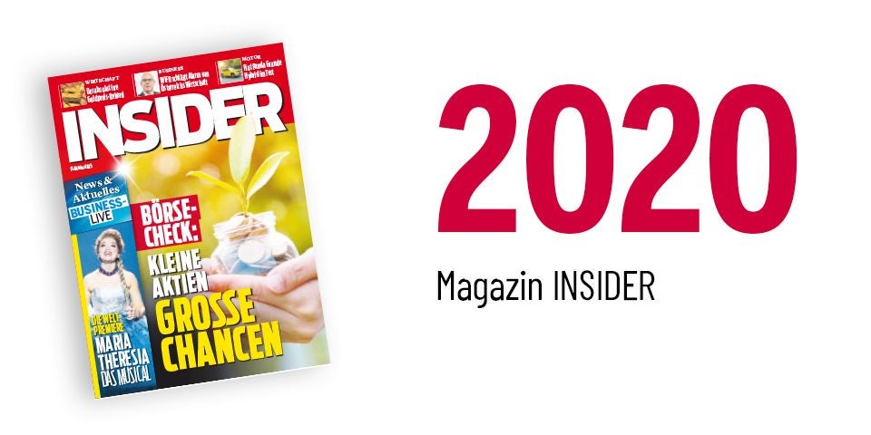 Titelblatt des Magazins INSIDER 2020 mit roter Jahreszahl und Themenschwerpunkt Aktien.