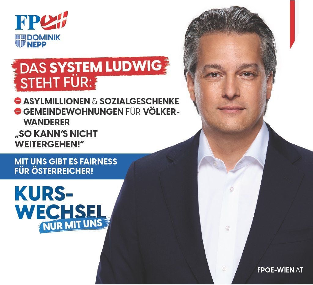 Wahlplakat der FPÖ mit Dominik Nepp, Slogans und Kritik am System Ludwig.