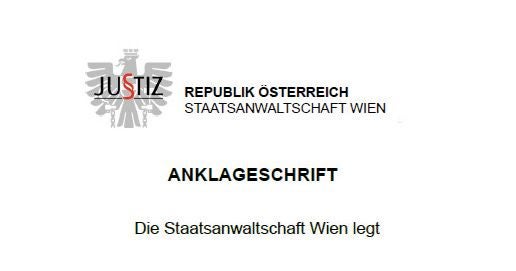 Deckblatt einer Anklageschrift der Staatsanwaltschaft Wien mit Justiz-Logo und Bundesadler.