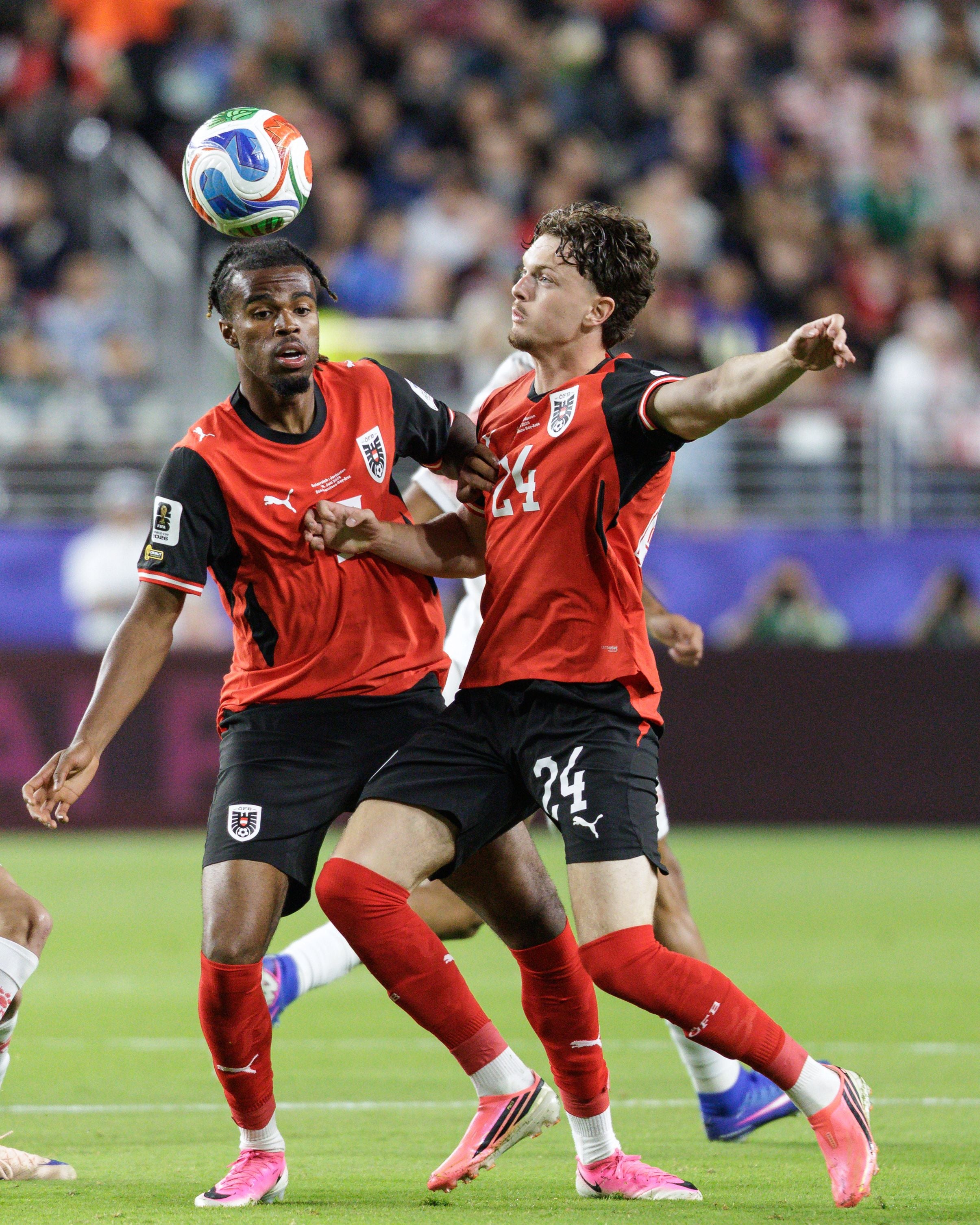 SANTA CLARA,CALIFORNIA,USA,17.JUN.26 - SOCCER - FIFA World Cup 2026, group stage, Austria vs Jordan. Image shows Carney Chukwuemeka and Paul Wanner (AUT). Photo: GEPA pictures/ Armin Rauthner