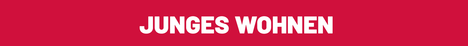 Weißer Text "Junges Wohnen" auf rotem Hintergrund.