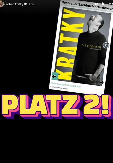 Buchcover von „Kratky – Die Biografie“ über einem großen Schriftzug „PLATZ 2!“.