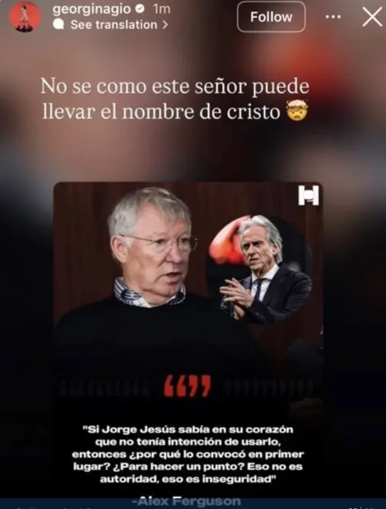 Bild mit zwei älteren Männern, Text auf Spanisch über den Namen Cristo und ein Zitat von Alex Ferguson.