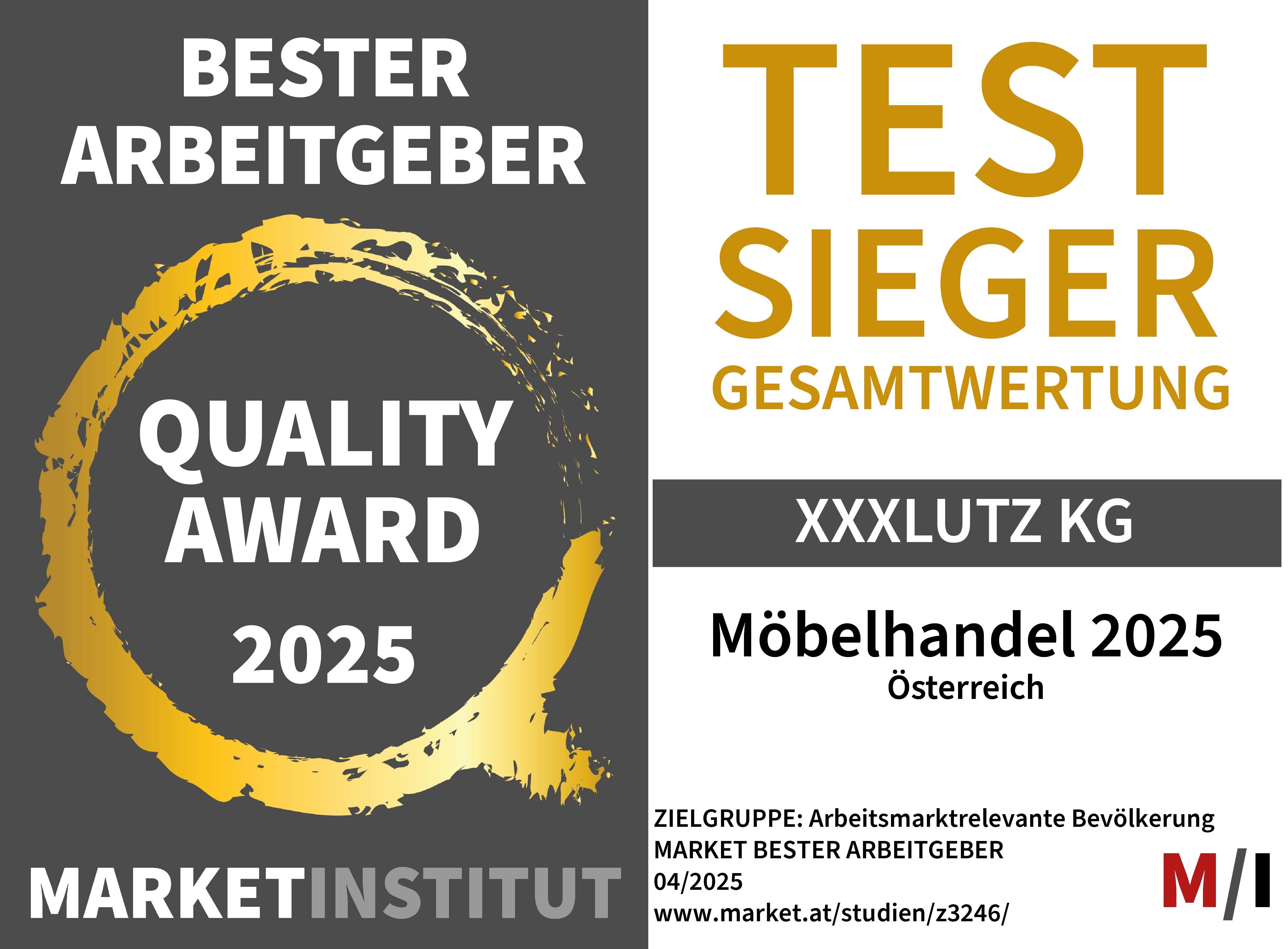 Auszeichnung "Bester Arbeitgeber 2025" und "Testsieger Möbelhandel" für XXXLutz KG.